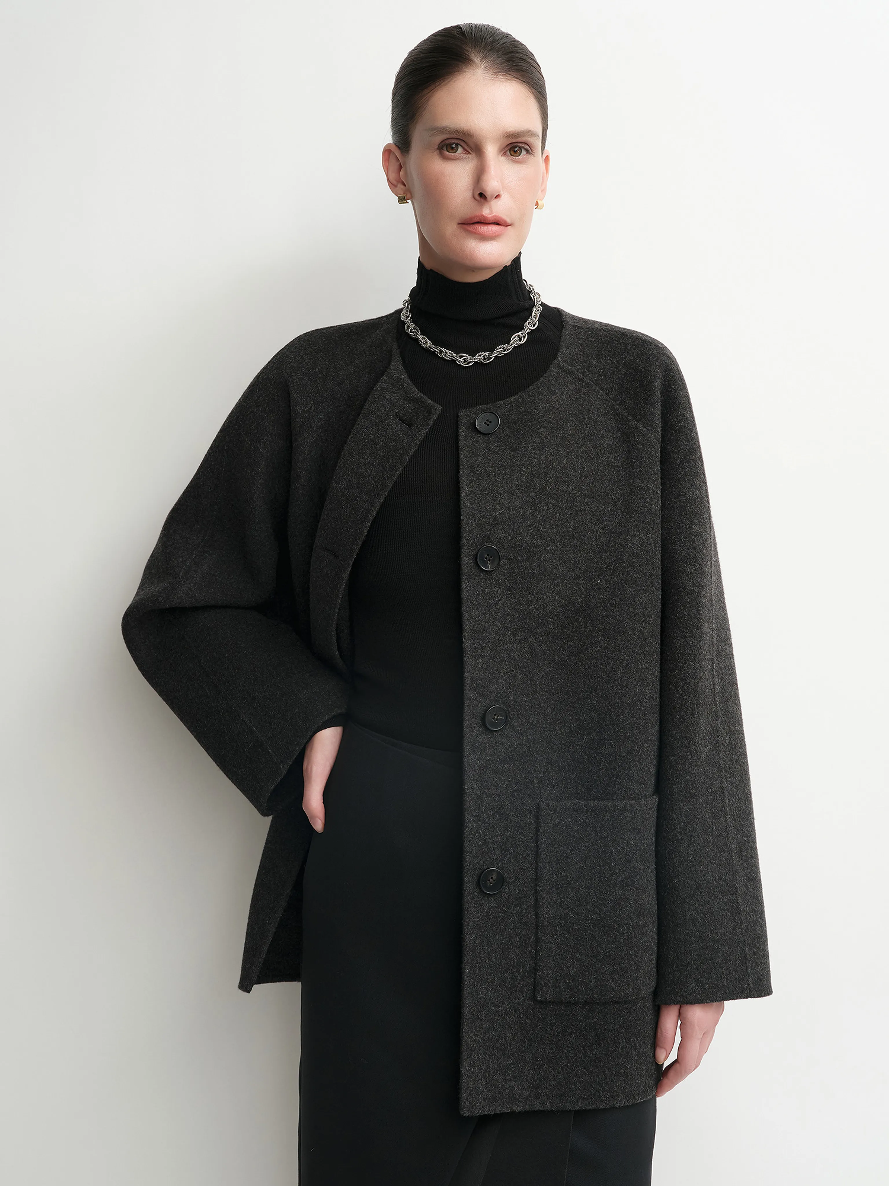 Detachable Tassel Scarf Short Coat - Image 6