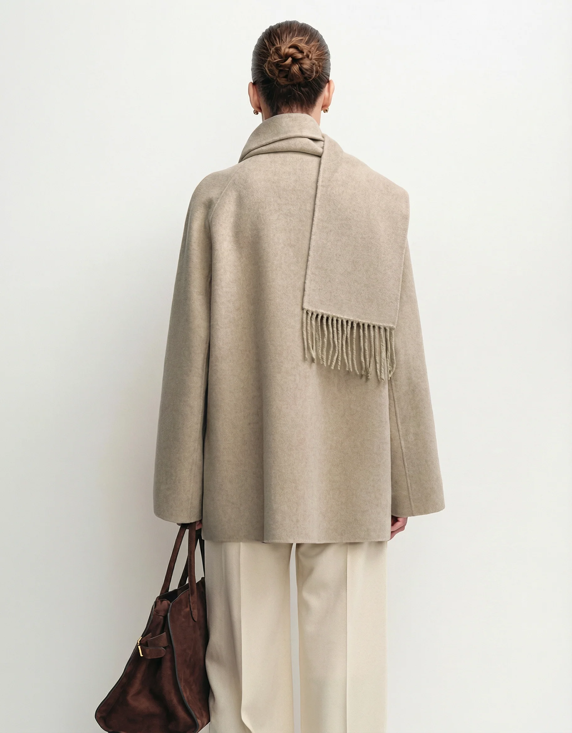 Detachable Tassel Scarf Short Coat - Image 7