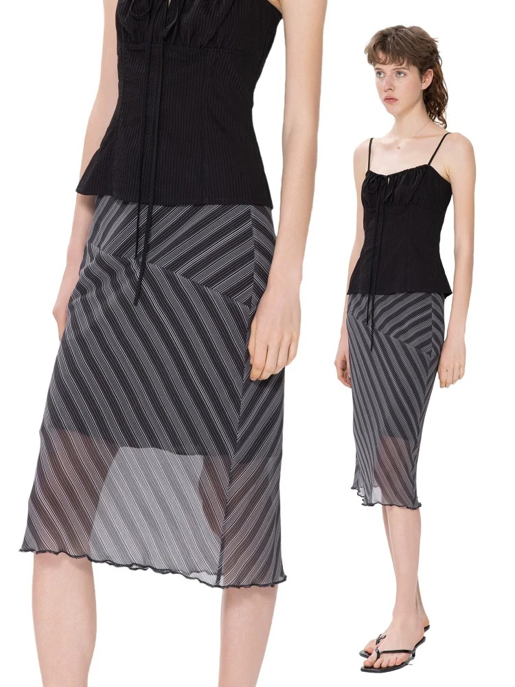 Diagonal Pinstripe Midi Skirt