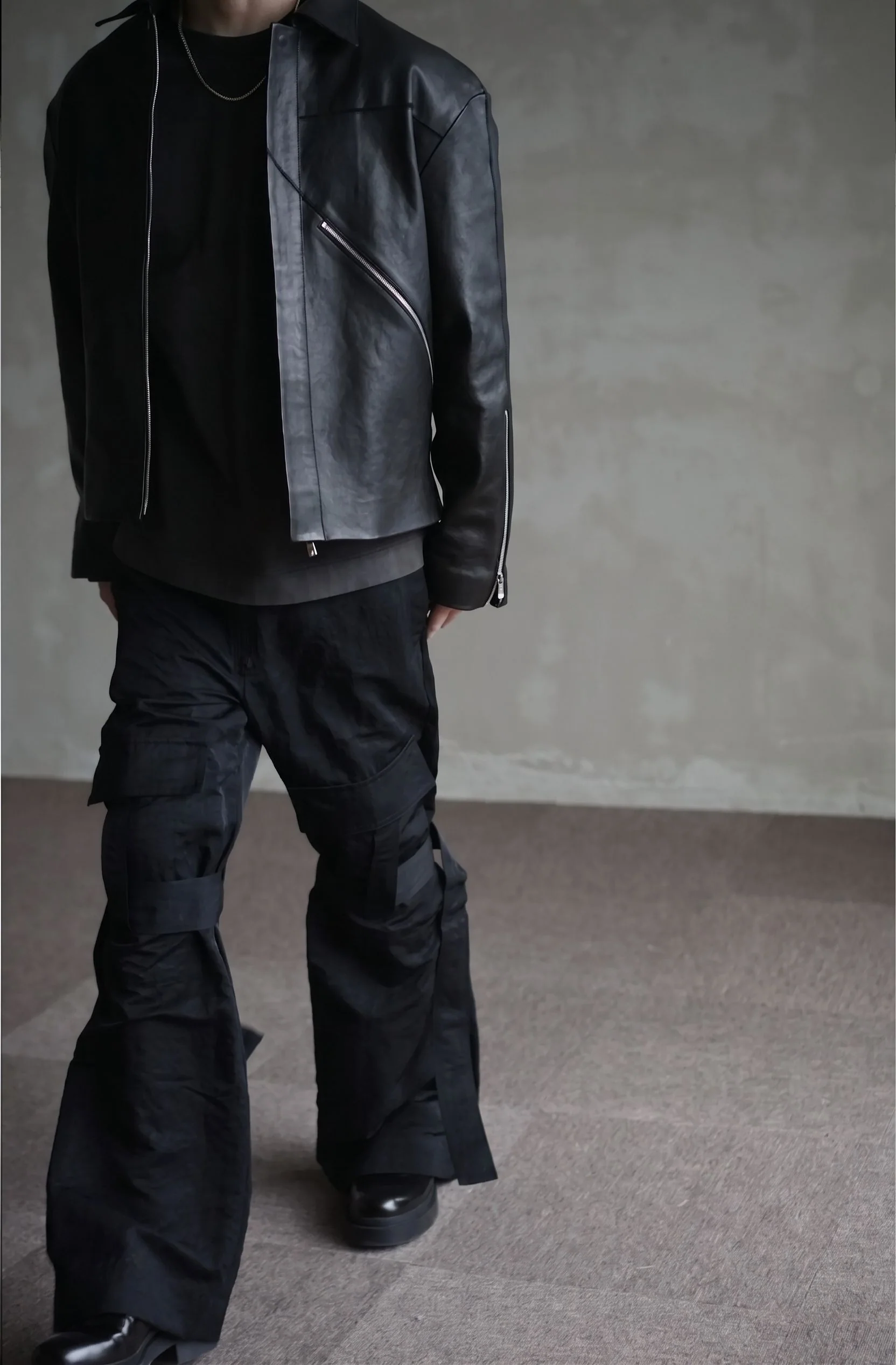 Diagonal Zip Leather Jacket - Image 3