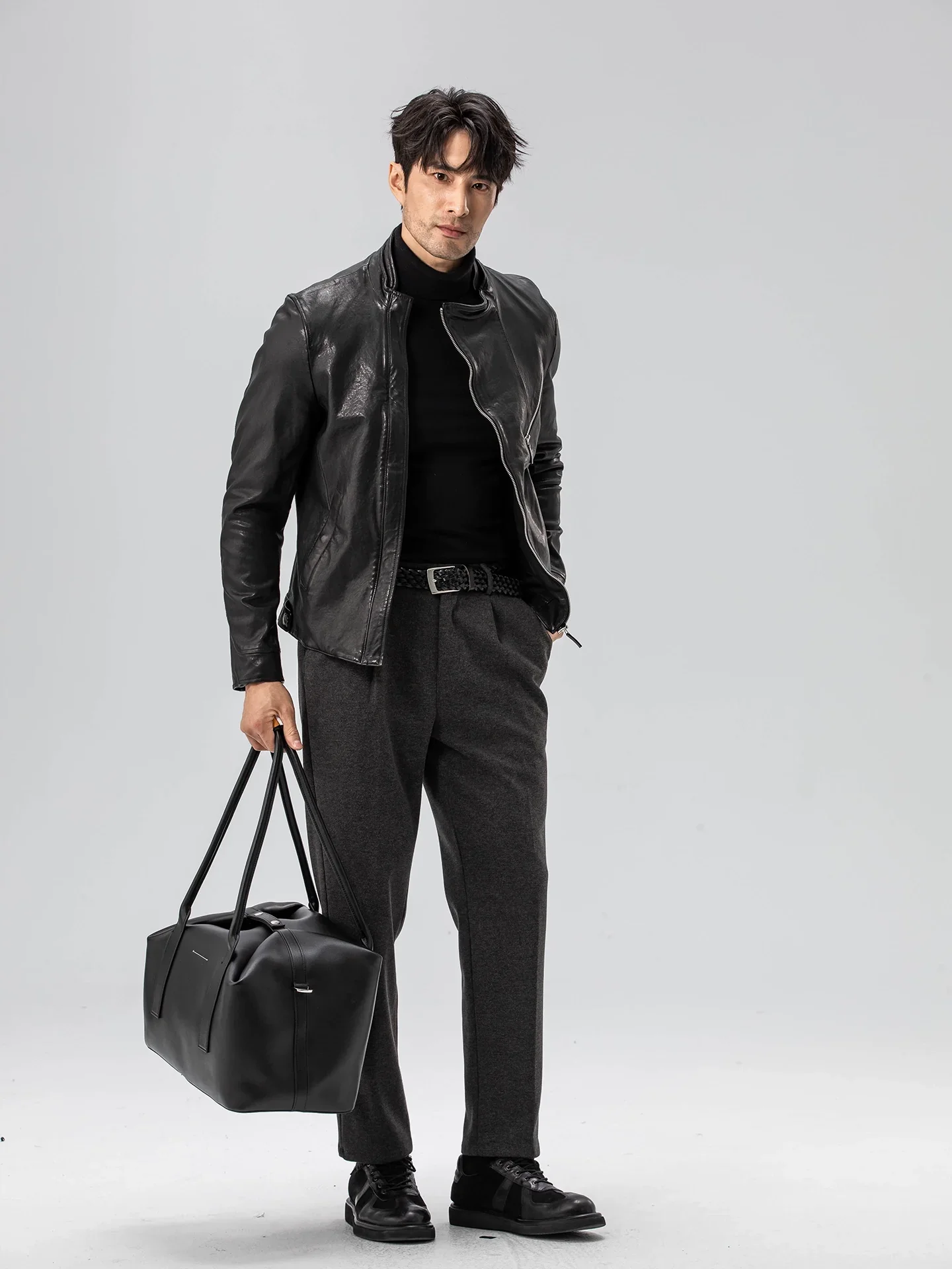 Diagonal Zip Sheepskin Moto Jacket - Image 3