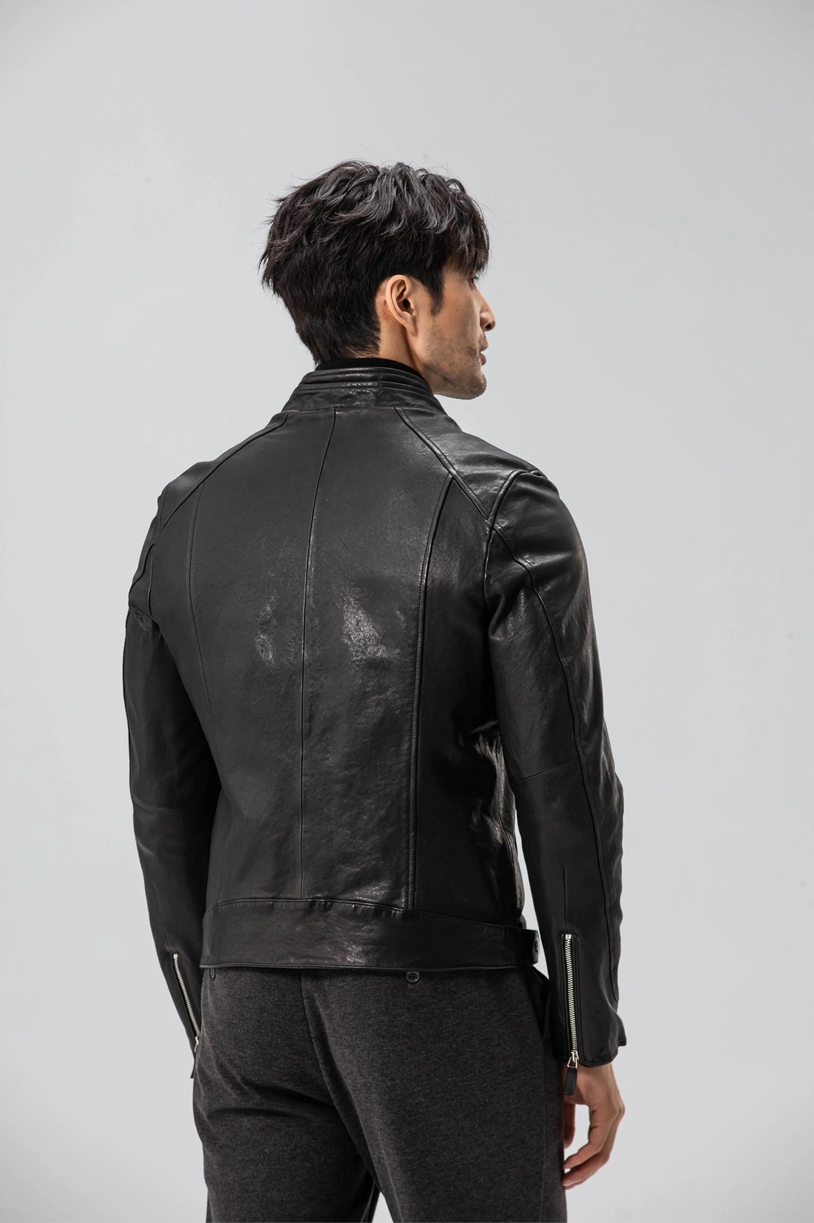 Diagonal Zip Sheepskin Moto Jacket - Image 4