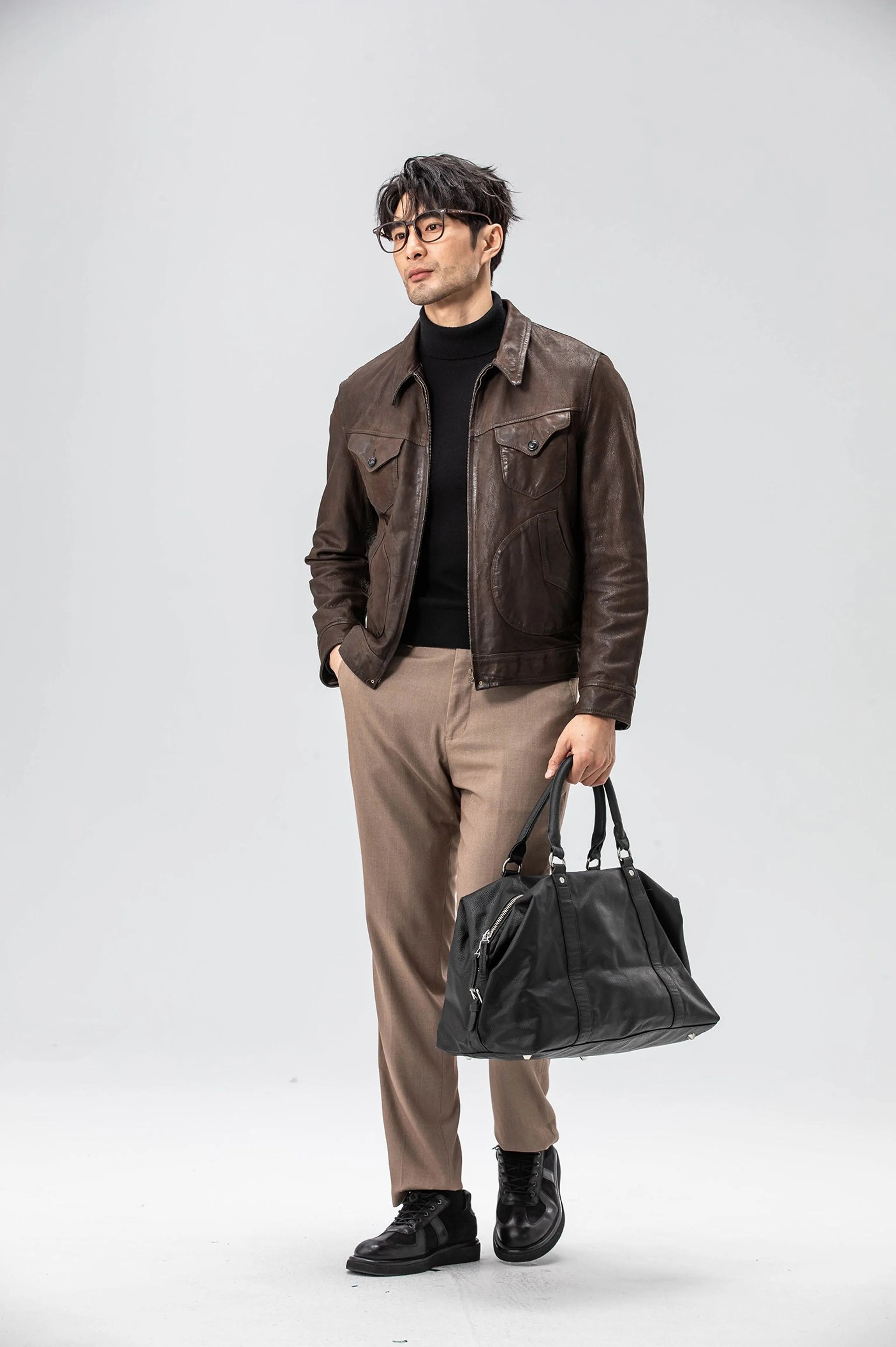 Distressed Dark Brown Goatskin Trucker Jacket - Image 4
