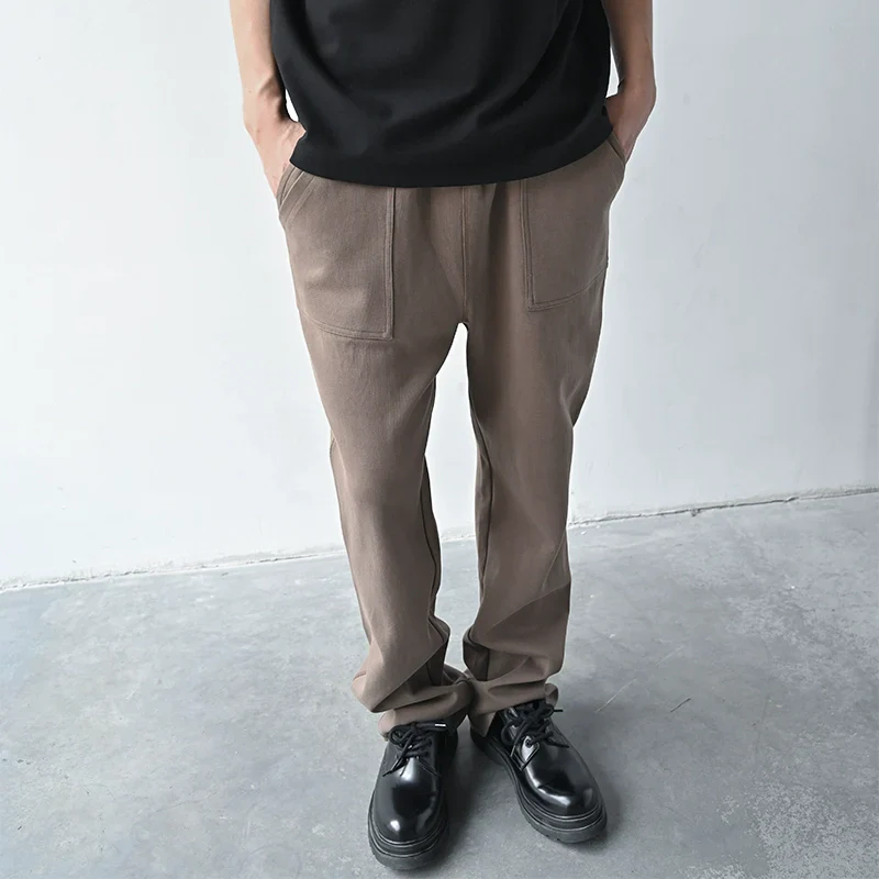 Distressed Earth-Tone Straight Sweatpants