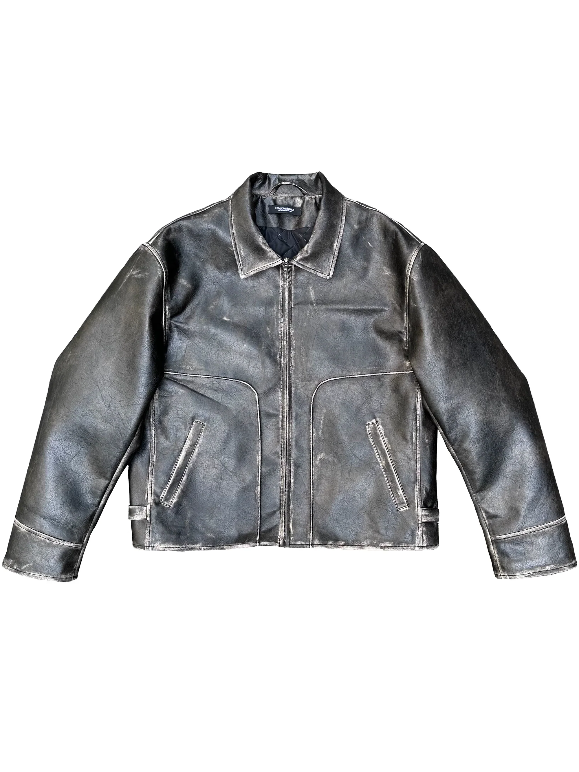 Distressed Eco PU Leather Jacket - Image 2