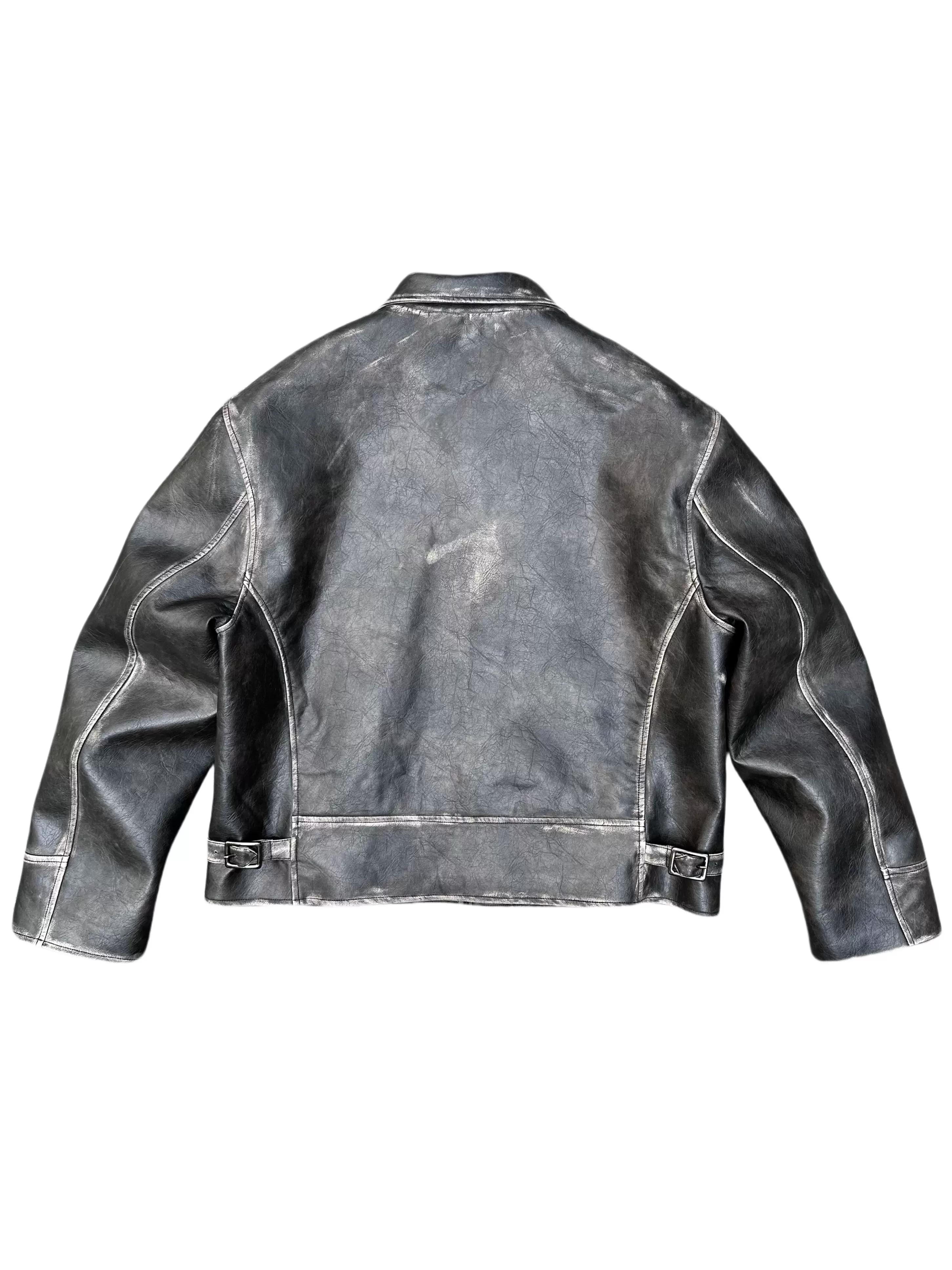Distressed Eco PU Leather Jacket - Image 3