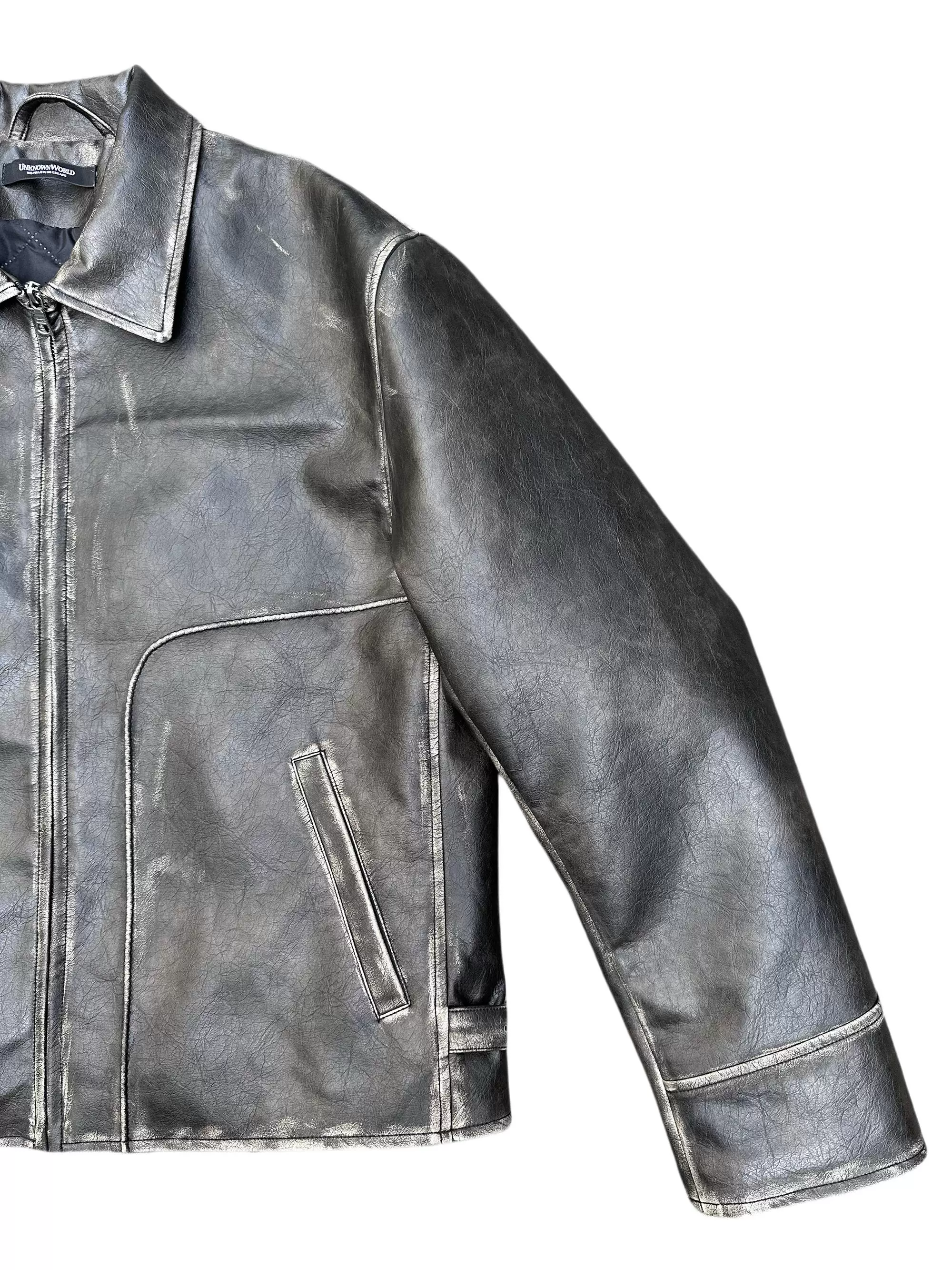 Distressed Eco PU Leather Jacket - Image 4