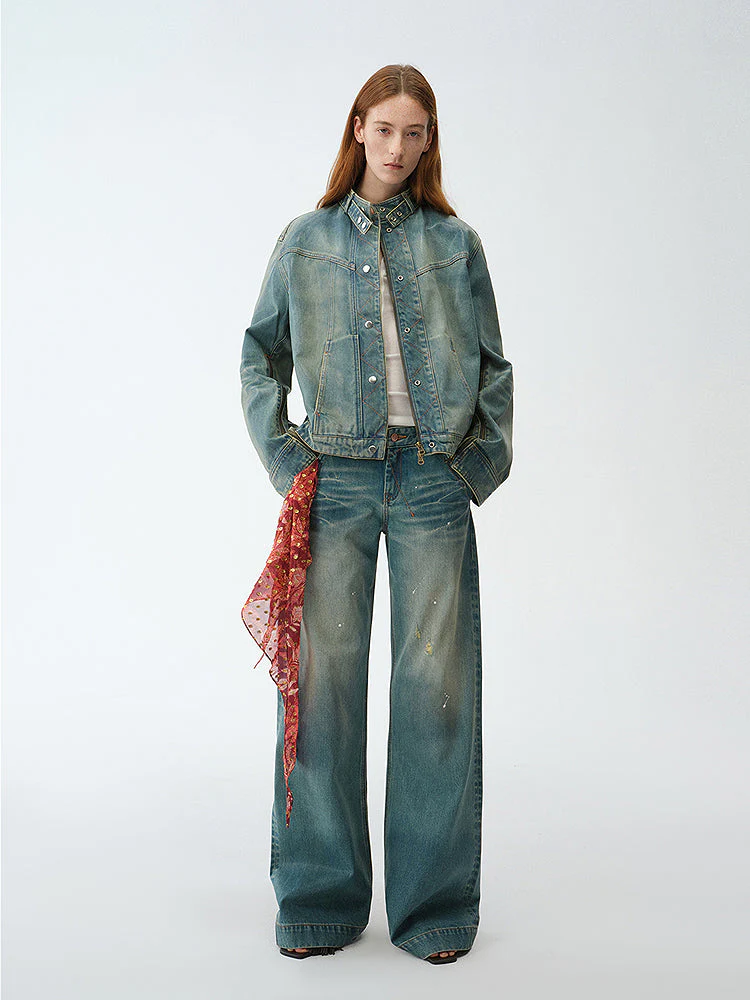 Distressed Low-Rise Denim Pants