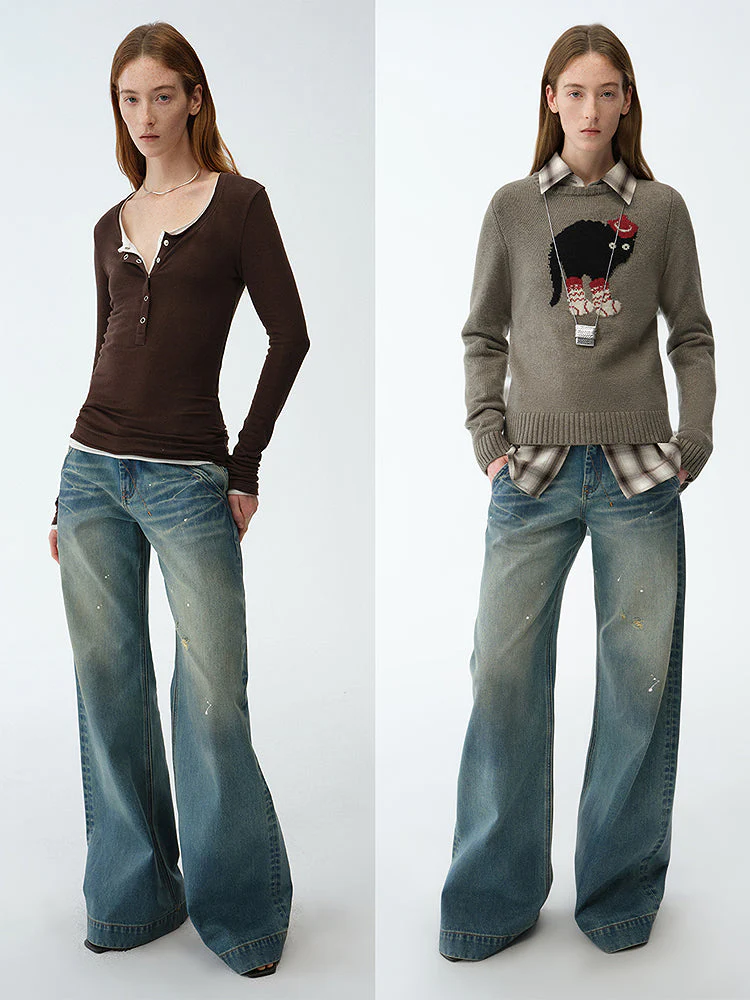 Distressed Low-Rise Denim Pants - Image 4