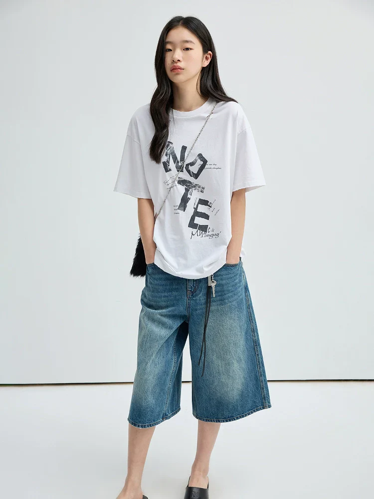 Distressed NOTE Graphic Oversized Tee
