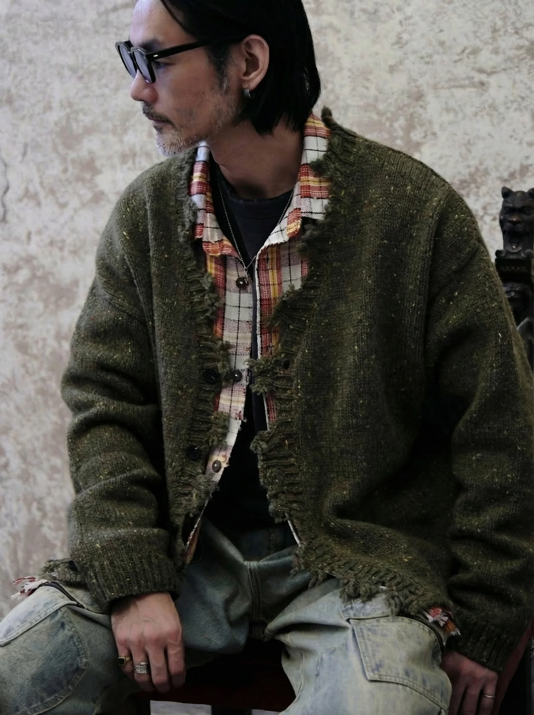 Distressed Olive Cardigan - Image 5