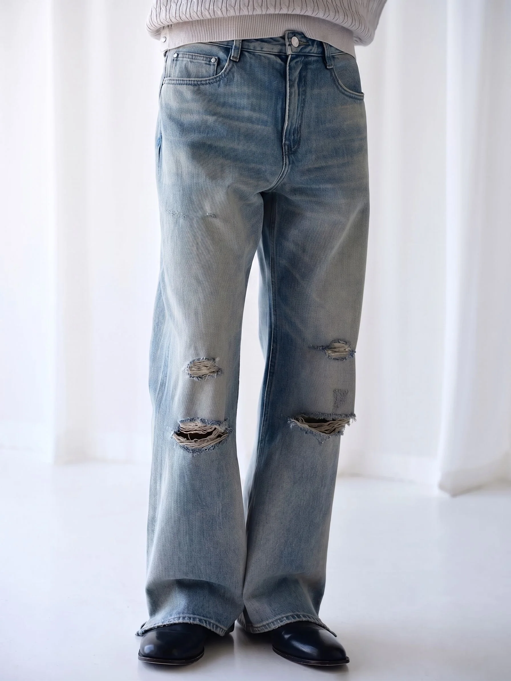 Distressed Split-Hem Jeans