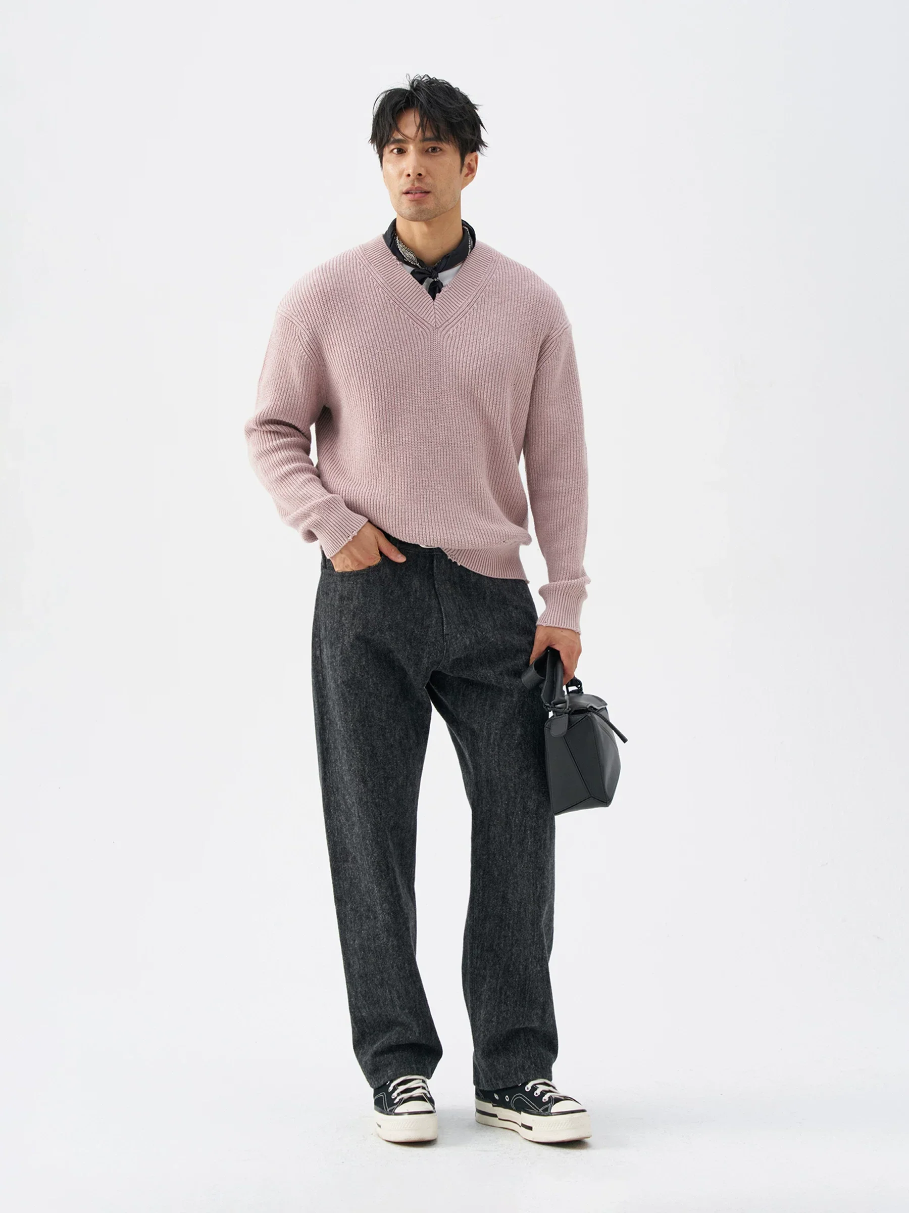 Distressed V-Neck Sweater - Image 2