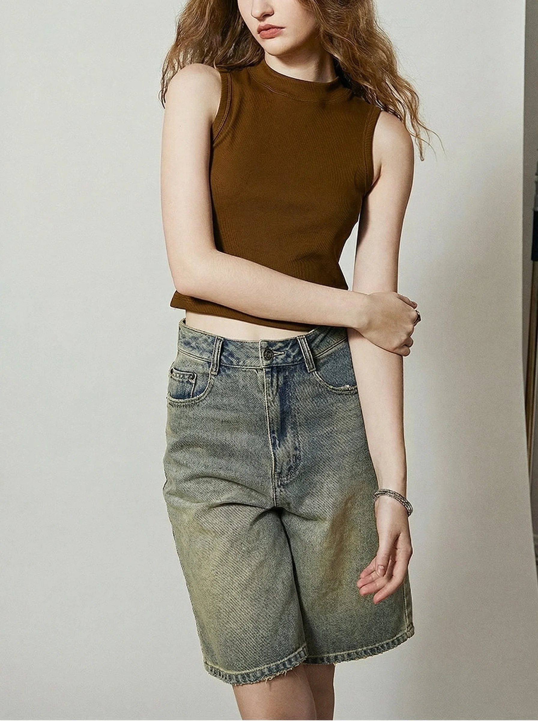 Distressed Vintage Denim Bermuda Shorts - Image 2
