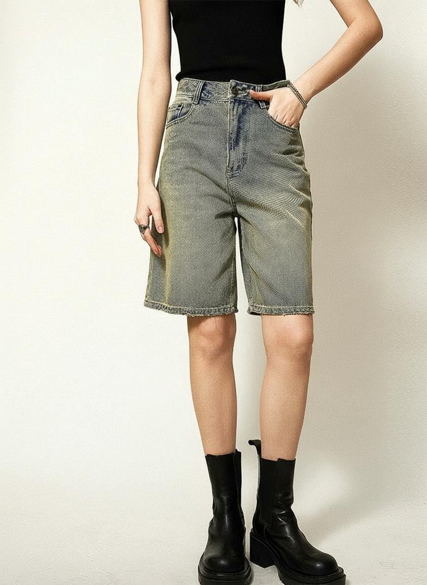 Distressed Vintage Denim Bermuda Shorts - Image 3