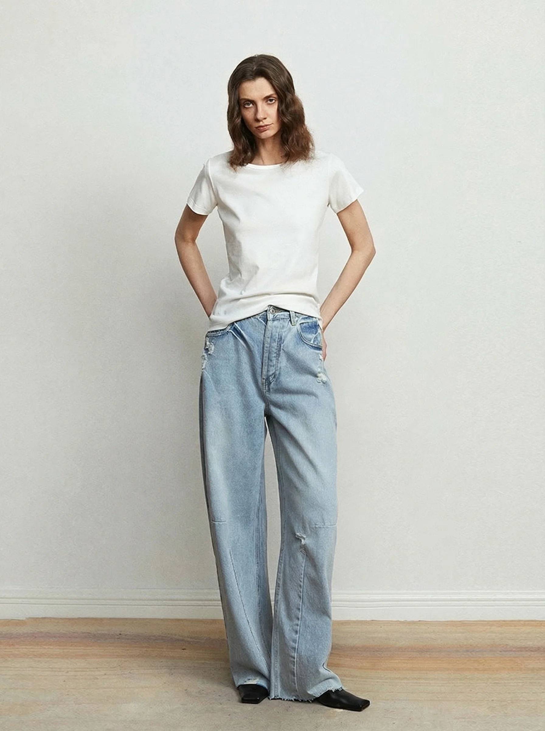 Distressed Wide-Leg Jeans