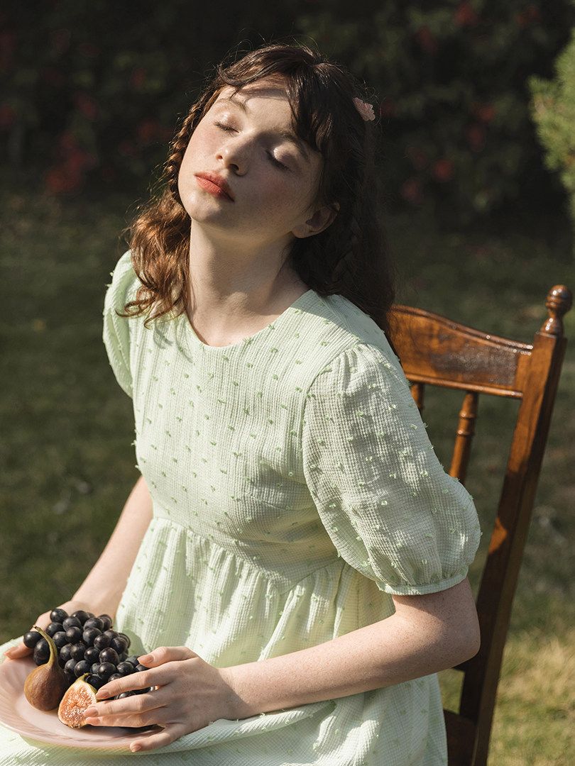 Dotted Puff Sleeve Dress