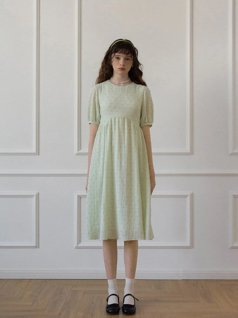 Dotted Puff Sleeve Dress - Image 3