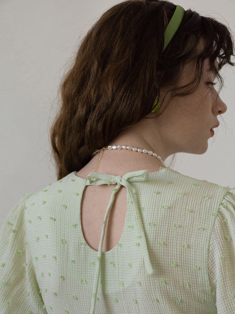 Dotted Puff Sleeve Dress - Image 5