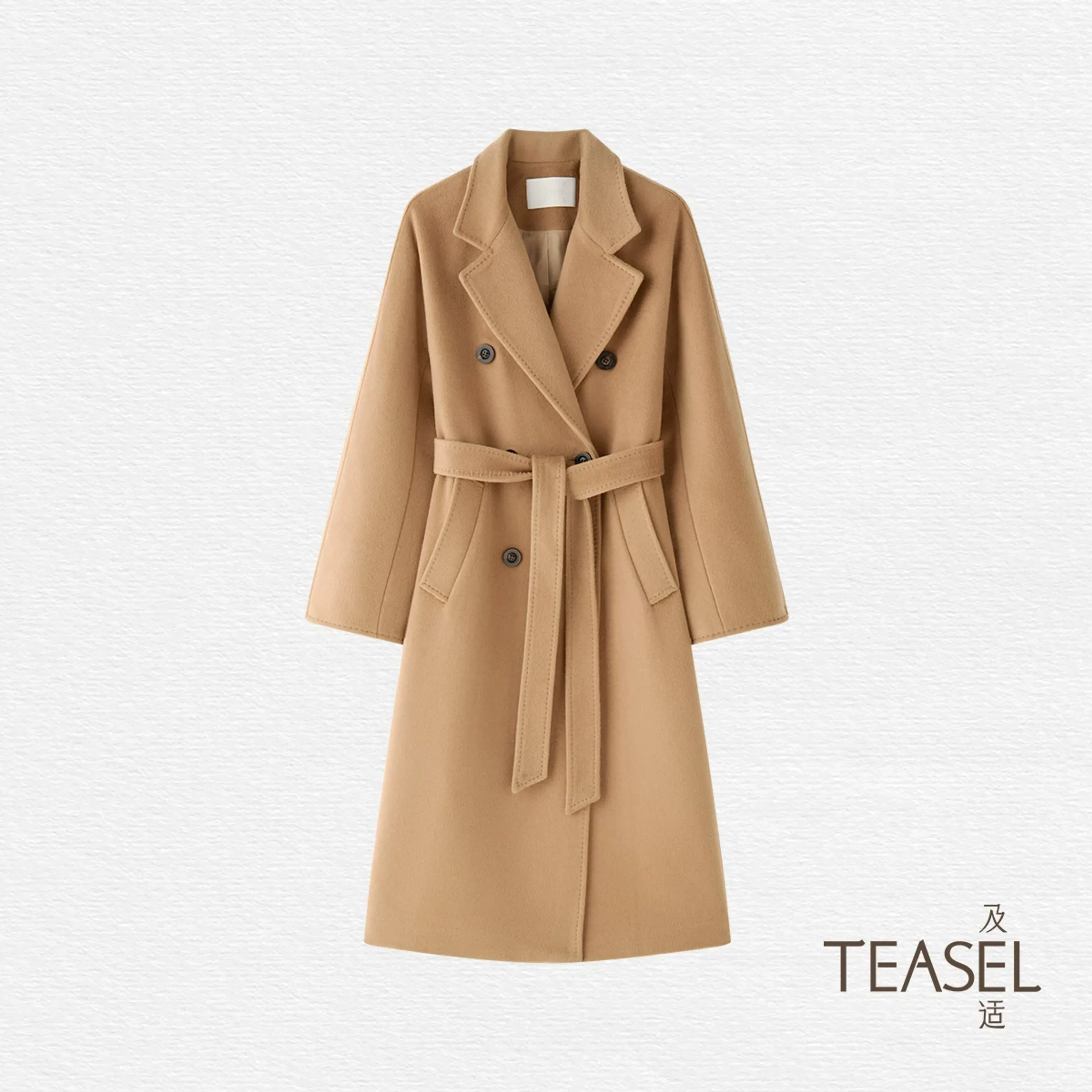 Double-Breasted Cashmere Blend Belted Coat - Image 7
