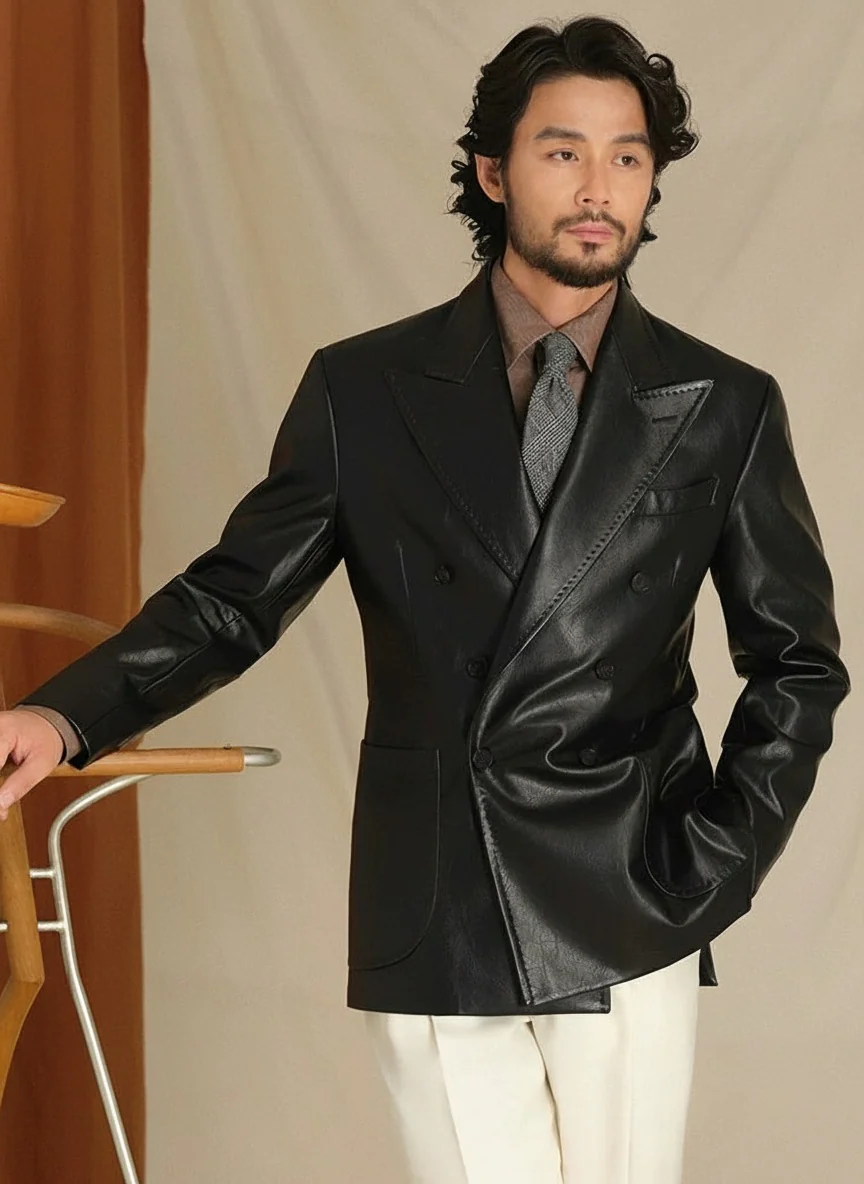Double-Breasted Faux-Leather Blazer