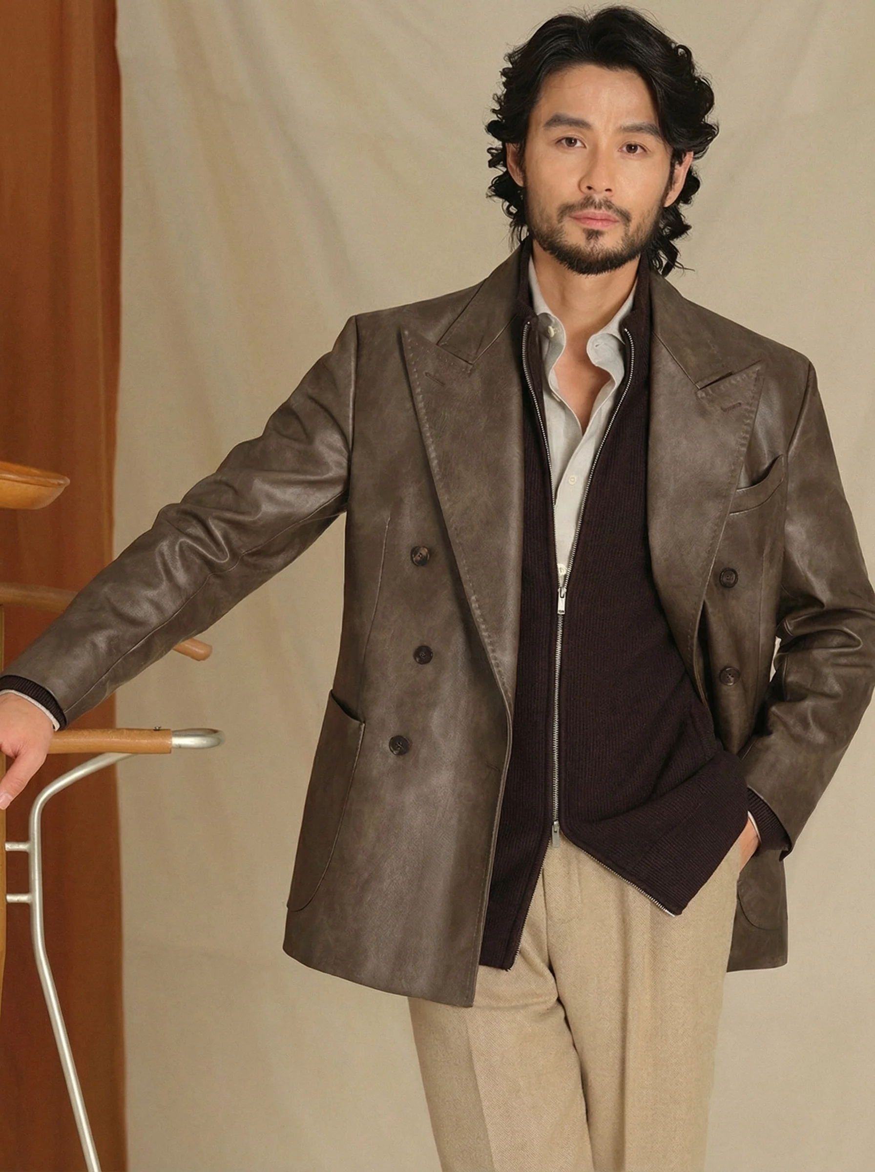 Double-Breasted Faux-Leather Blazer - Image 2
