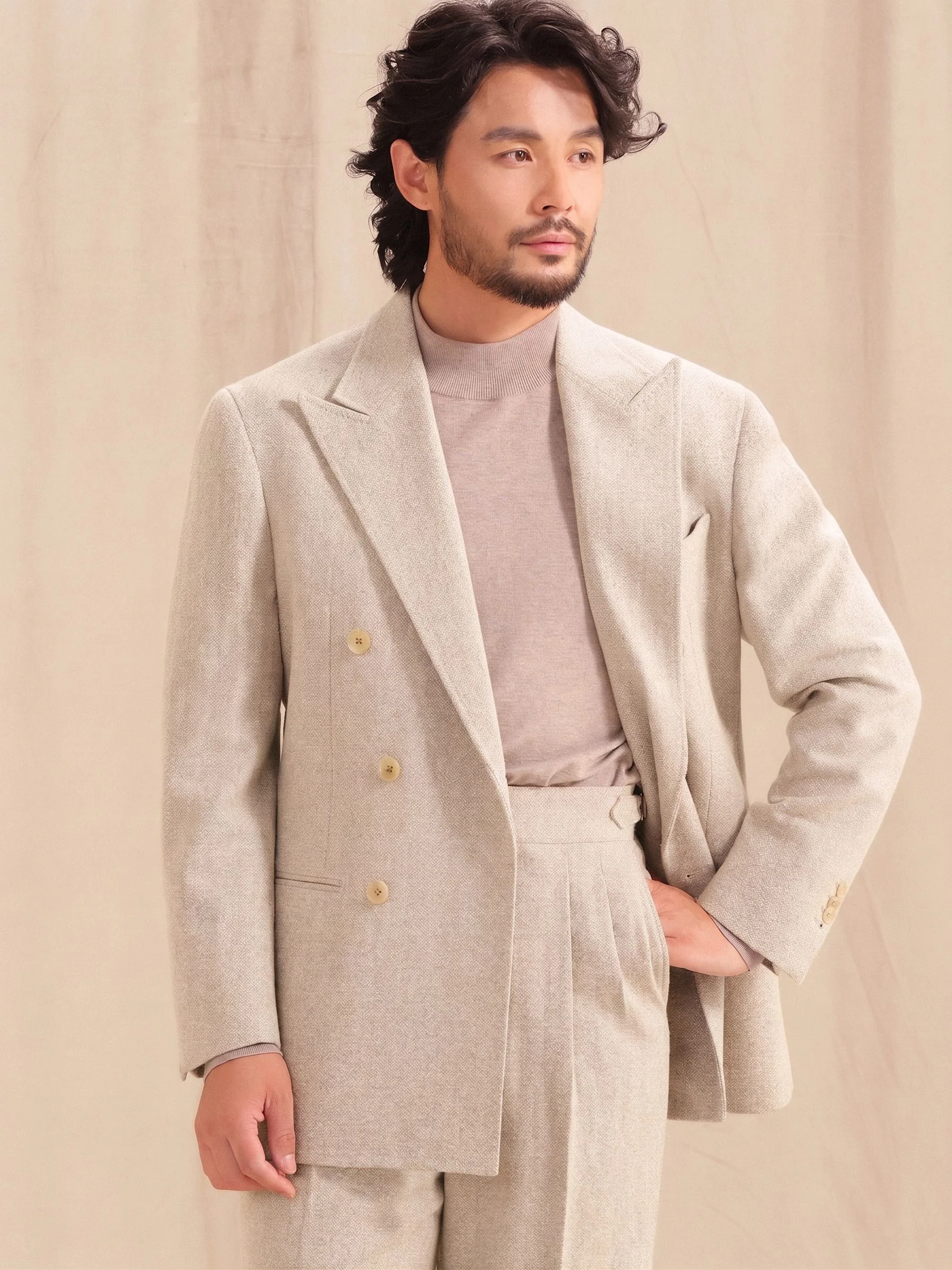 Double-Breasted Herringbone Suit