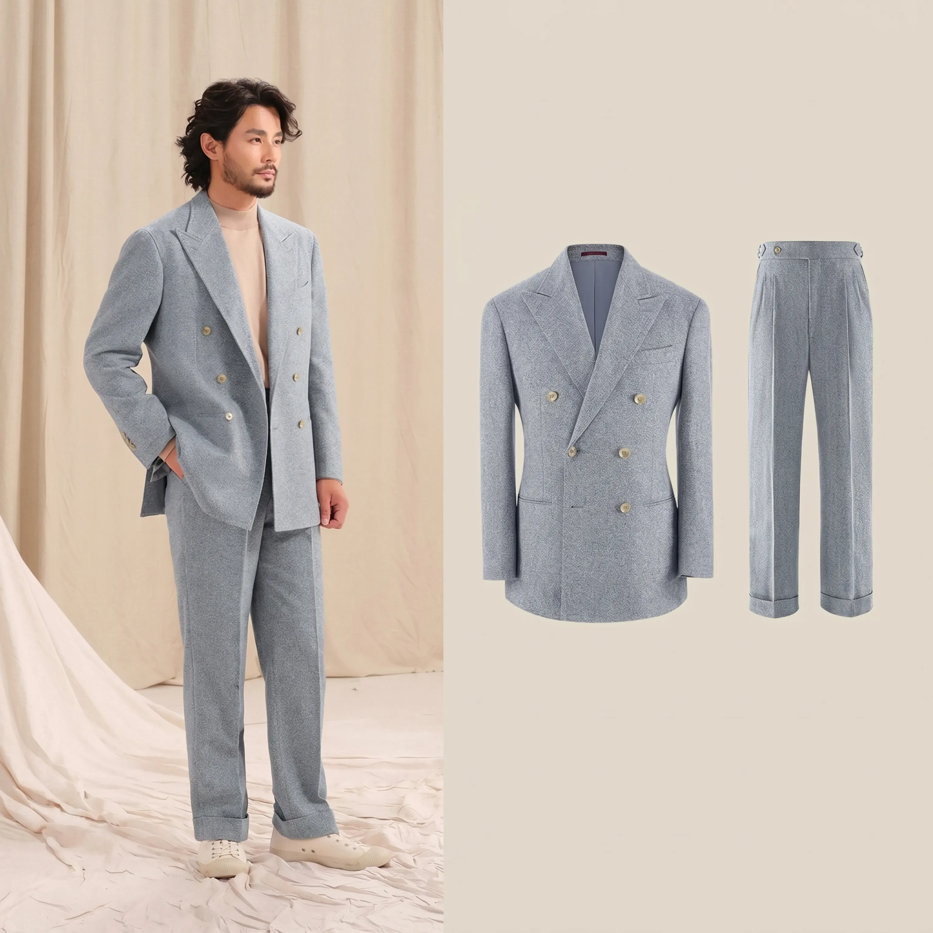 Double-Breasted Herringbone Suit - Image 12