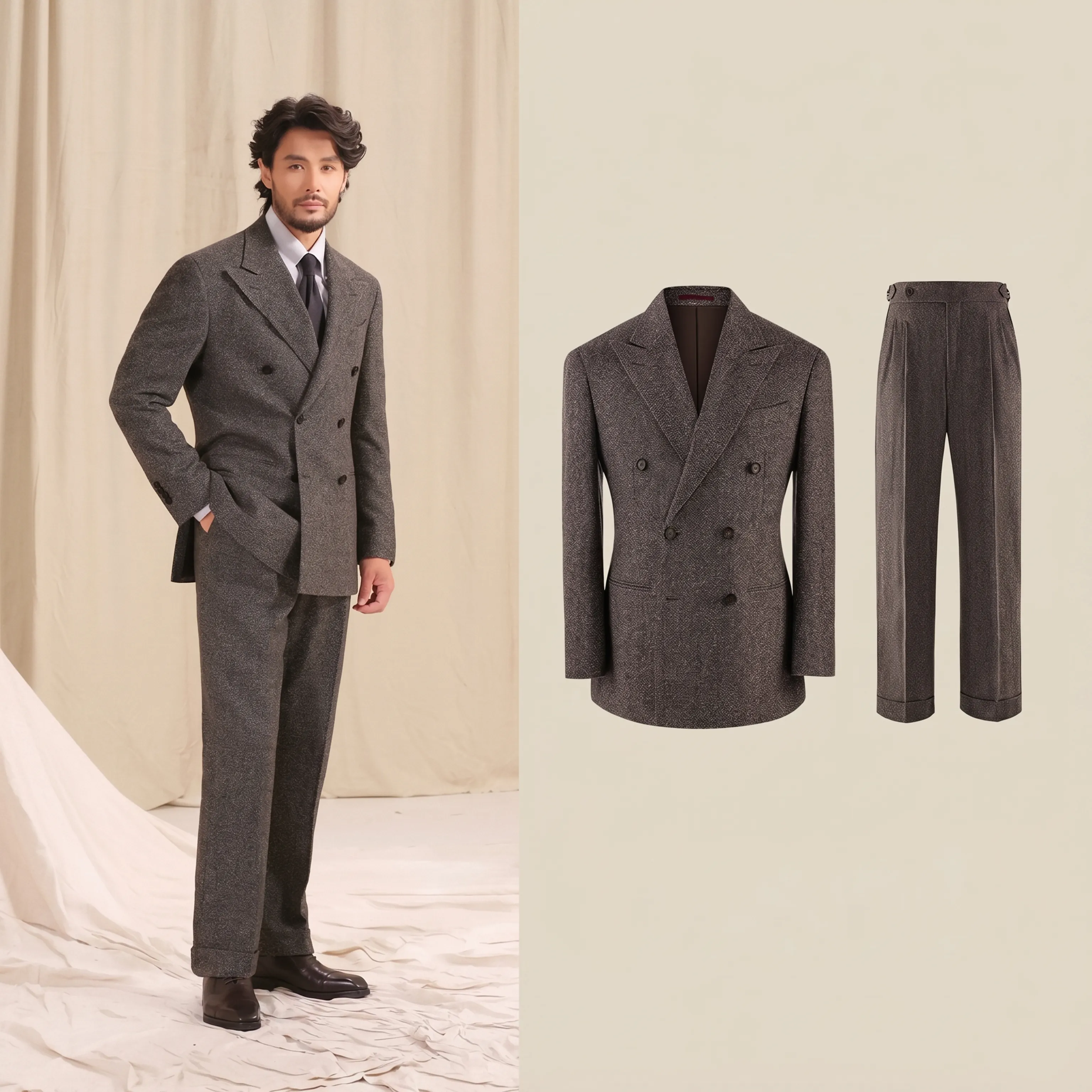 Double-Breasted Herringbone Suit - Image 13