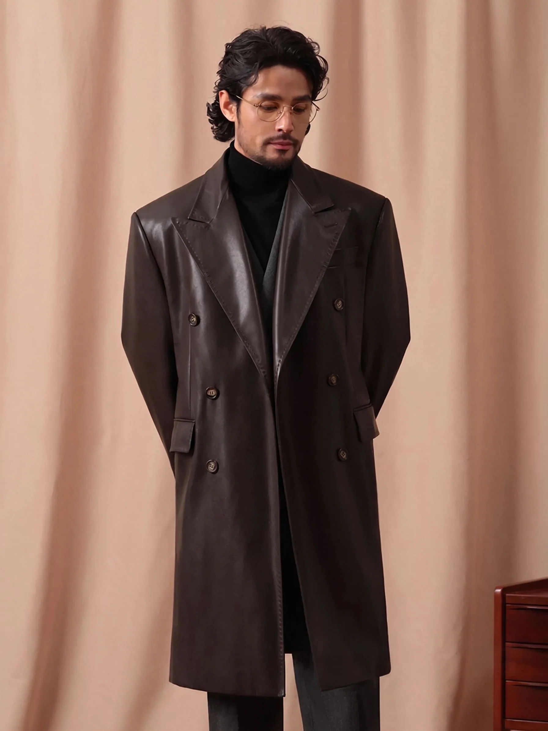 Double-Breasted PU Coat