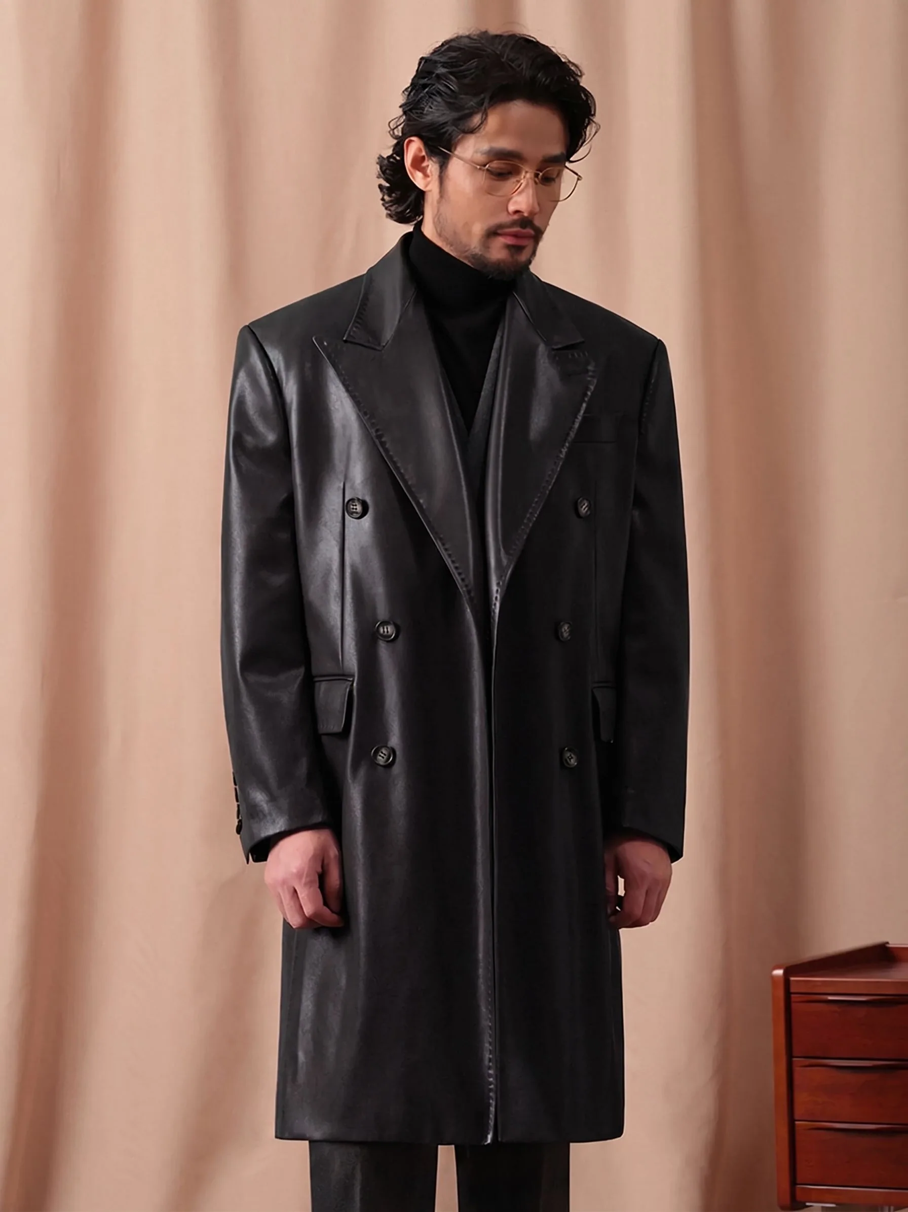Double-Breasted PU Coat - Image 2