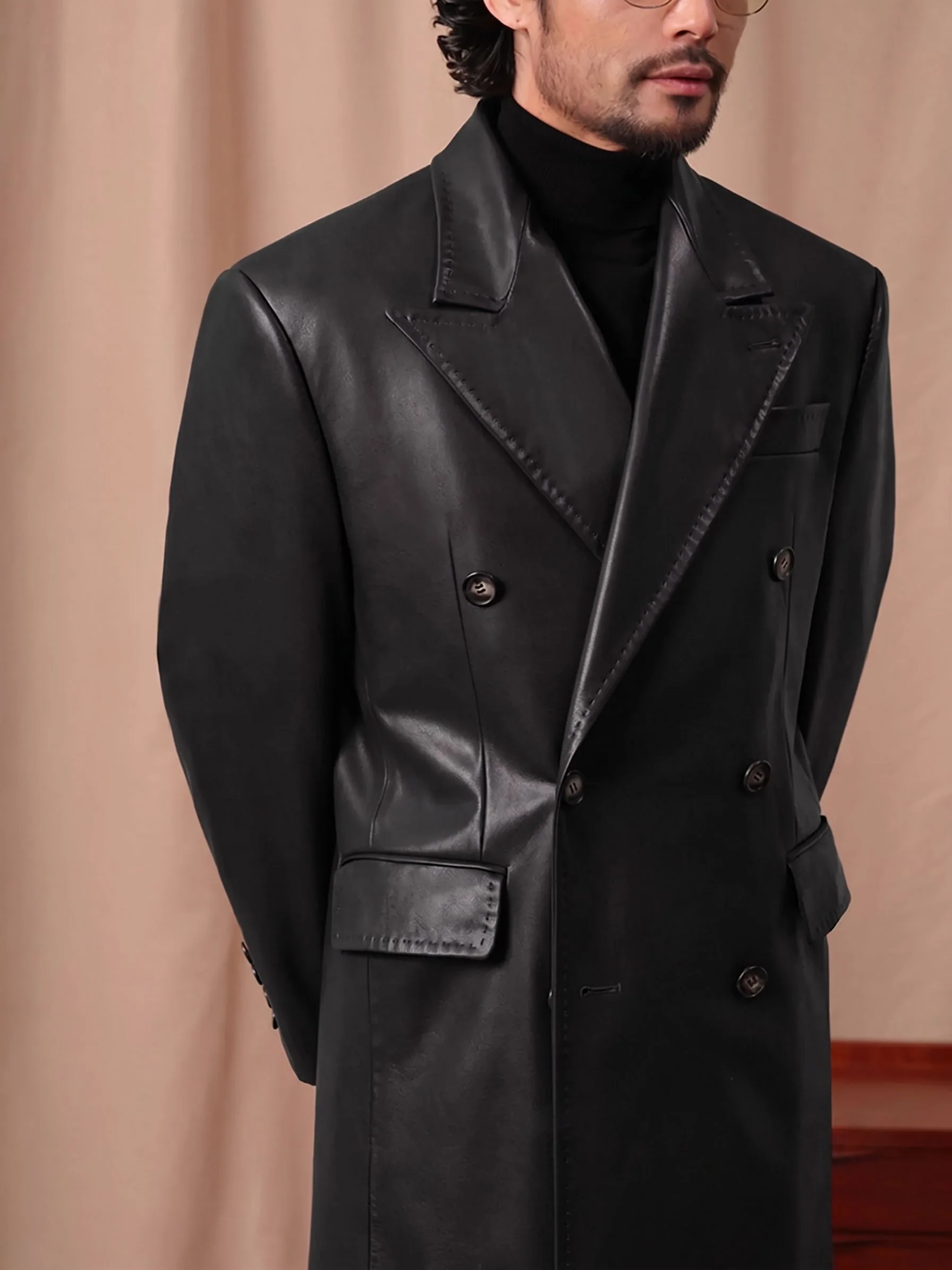Double-Breasted PU Coat - Image 3