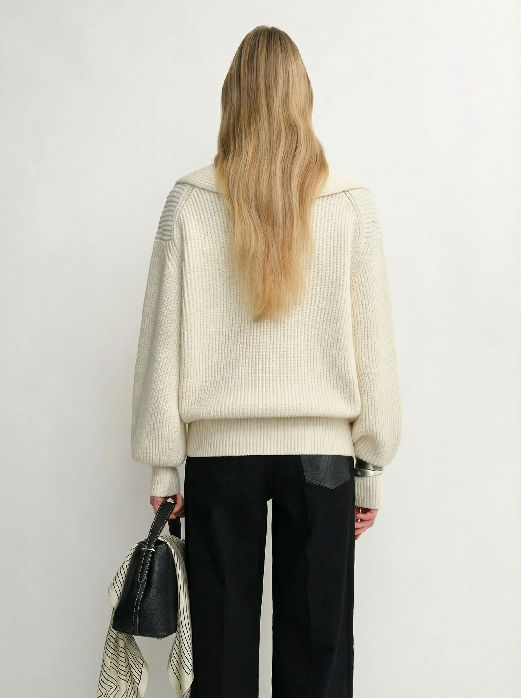 Double-Breasted Ribbed Wool Shawl-Collar Cardigan - Image 7