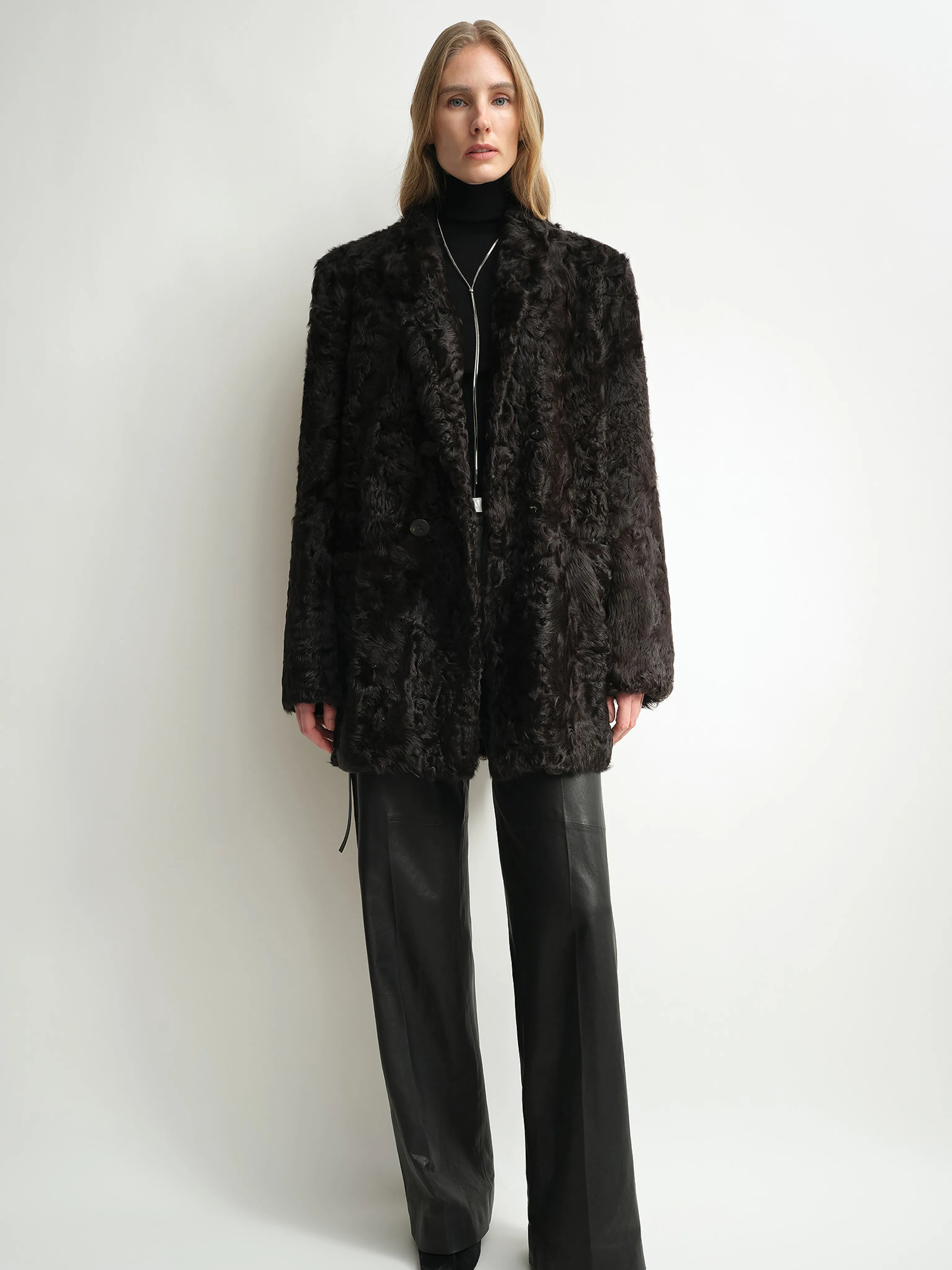 Double-Breasted Shearling Coat - Image 2