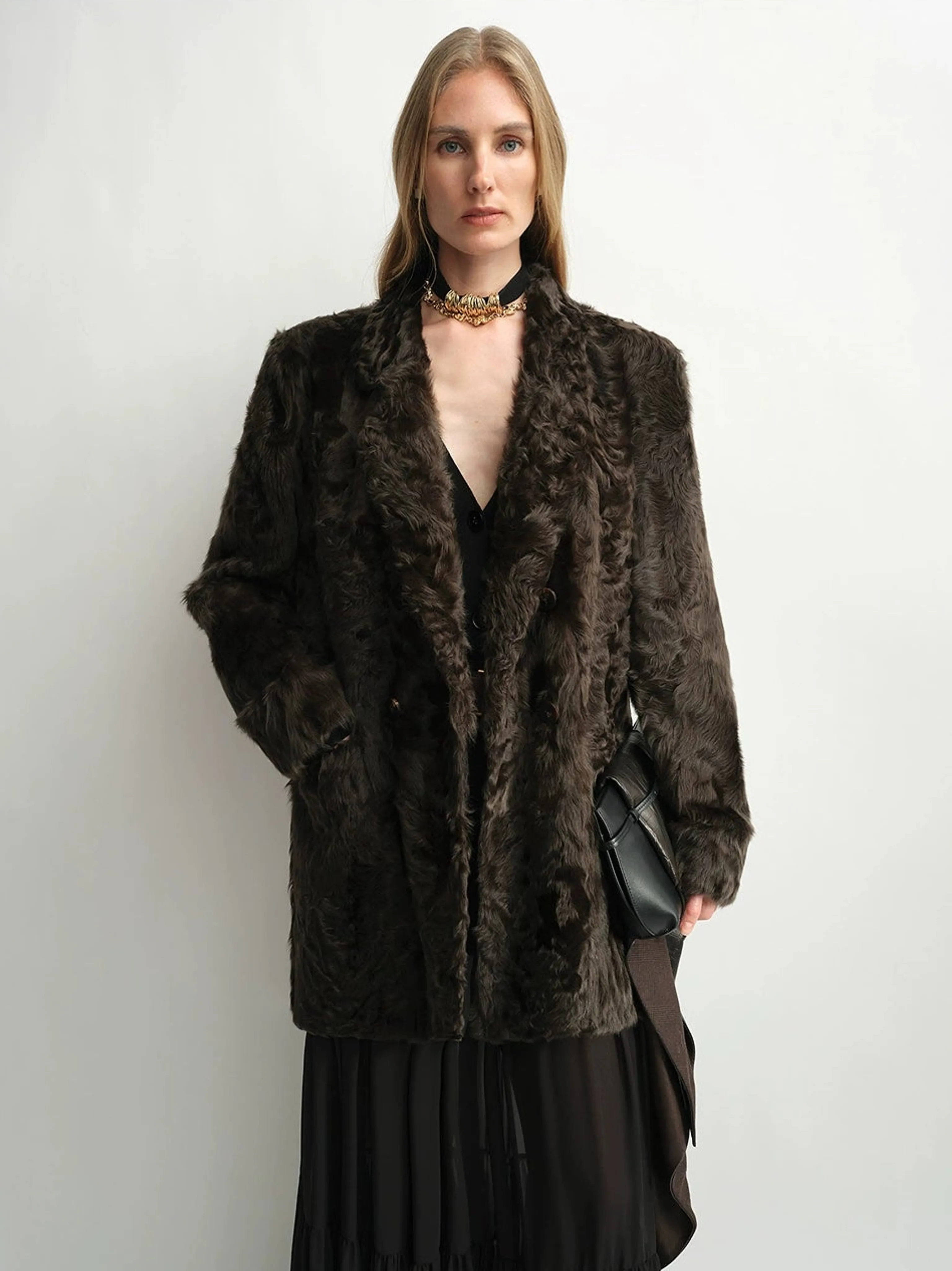 Double-Breasted Shearling Coat - Image 5