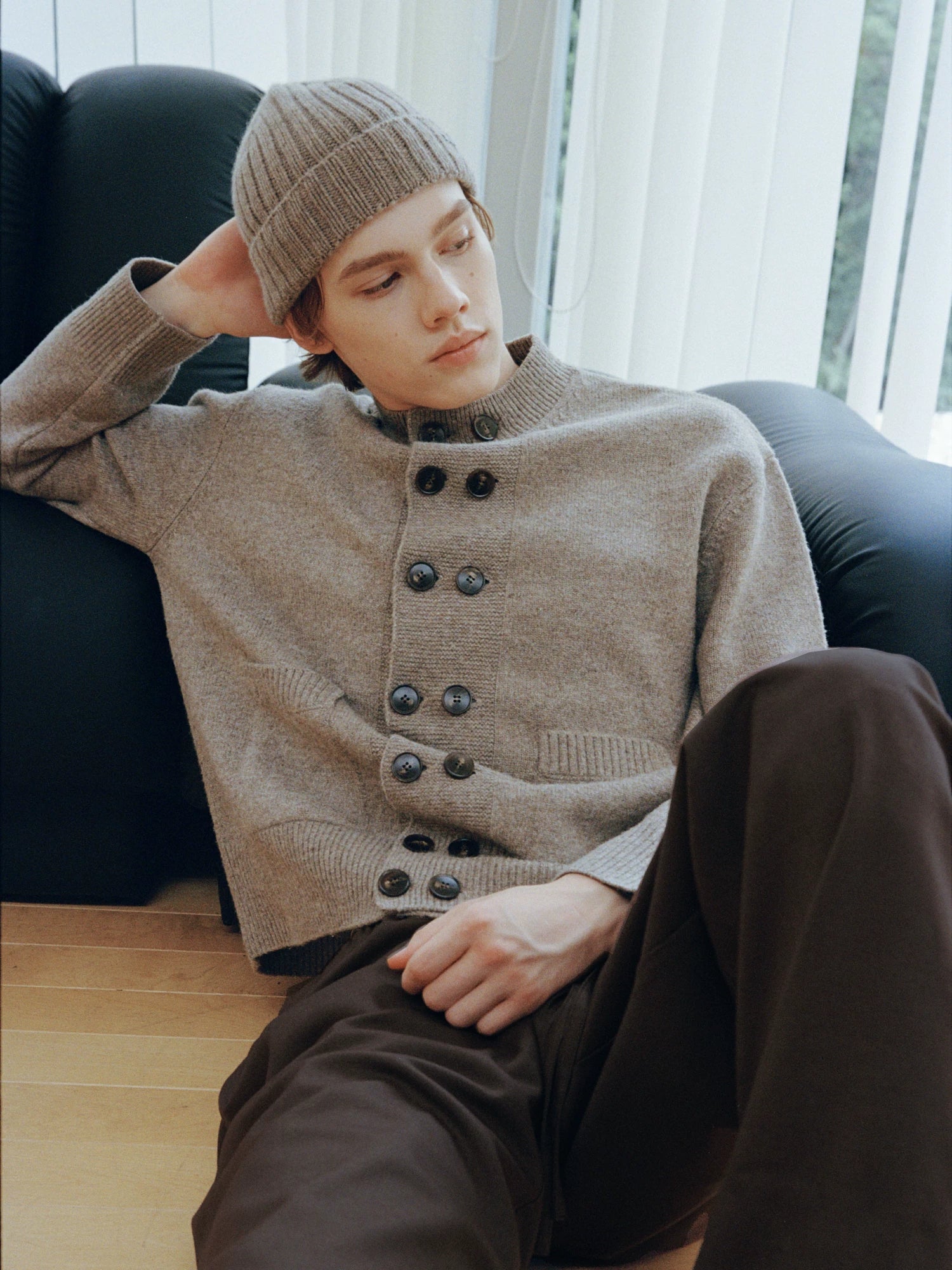 Double-Breasted Wool-Blend Knit Cardigan