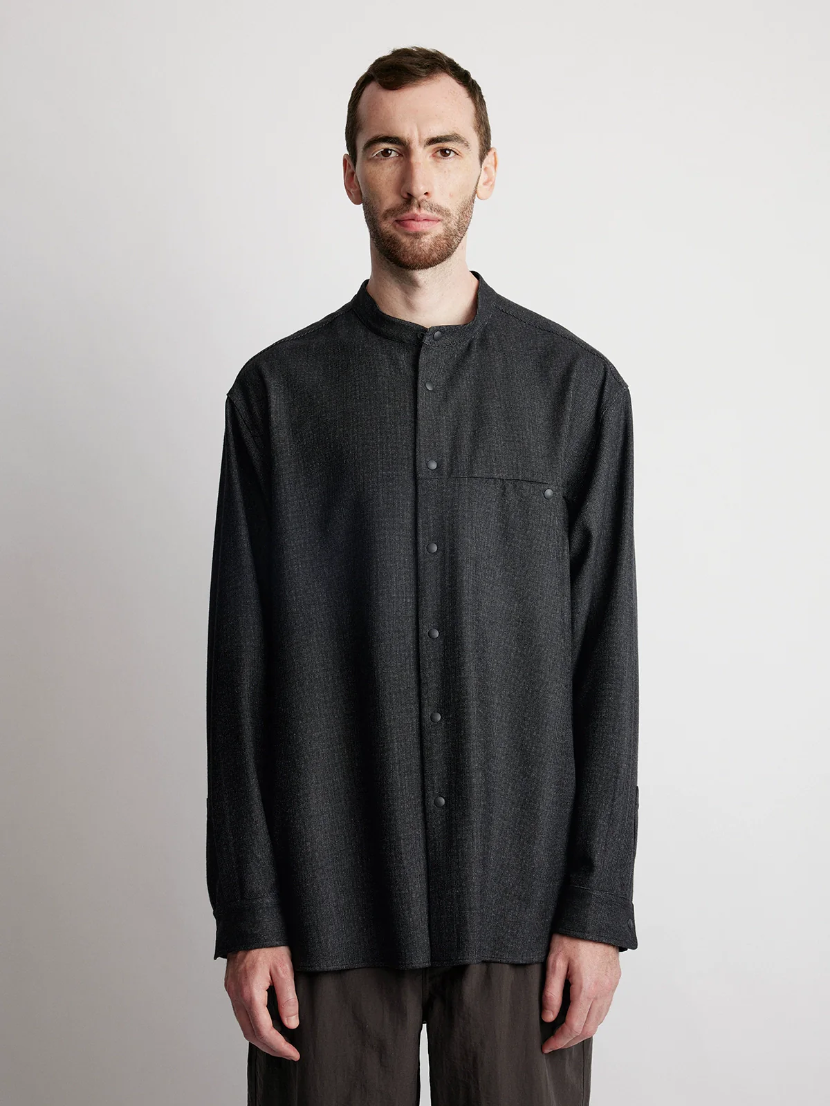 Double-Faced Brushed Band-Collar Shirt - Image 5