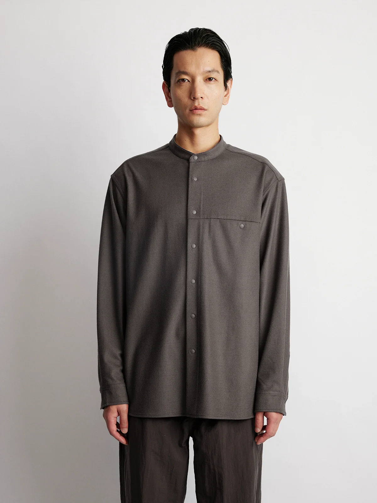 Double-Faced Brushed Band-Collar Shirt - Image 6