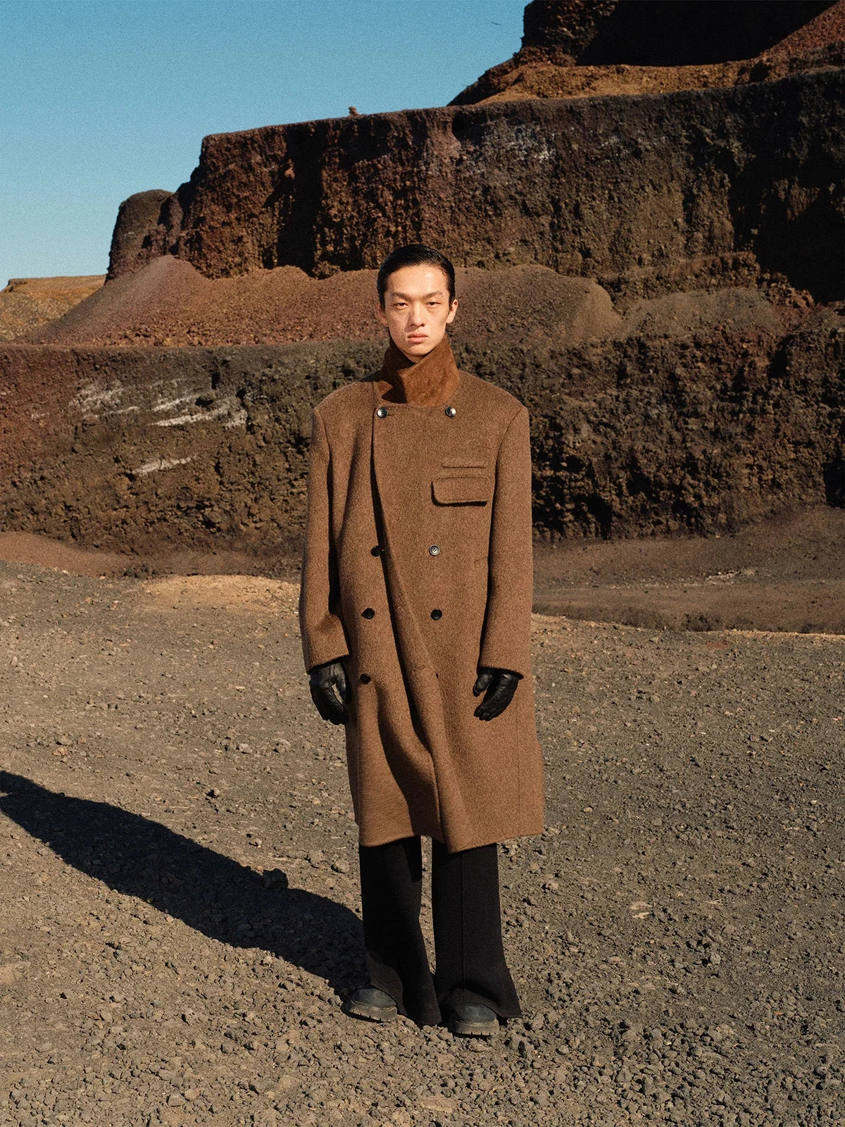 Double-Faced Camel Wool-Blend Overcoat