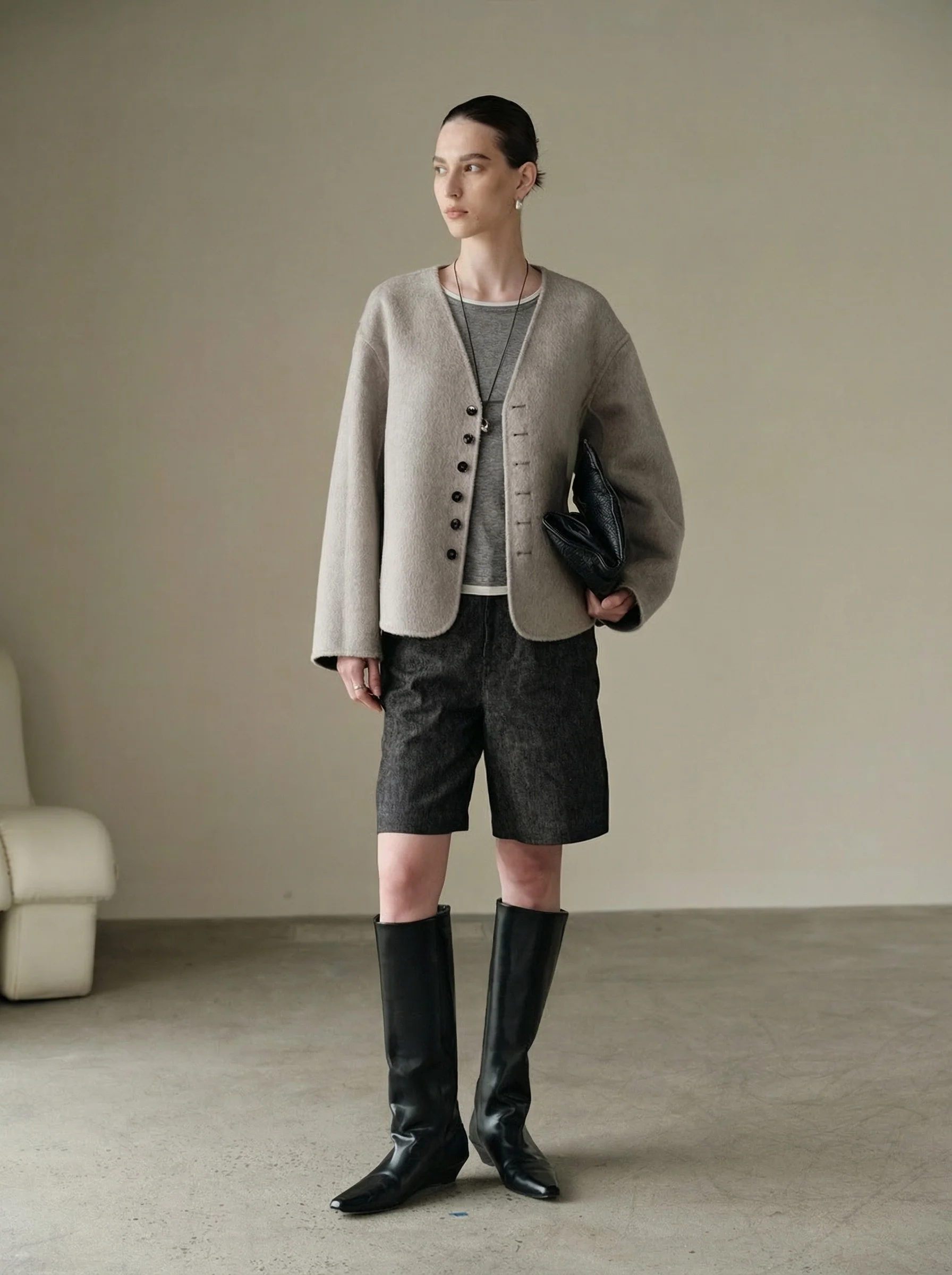 Double-Faced V-Neck Short Coat - Image 5