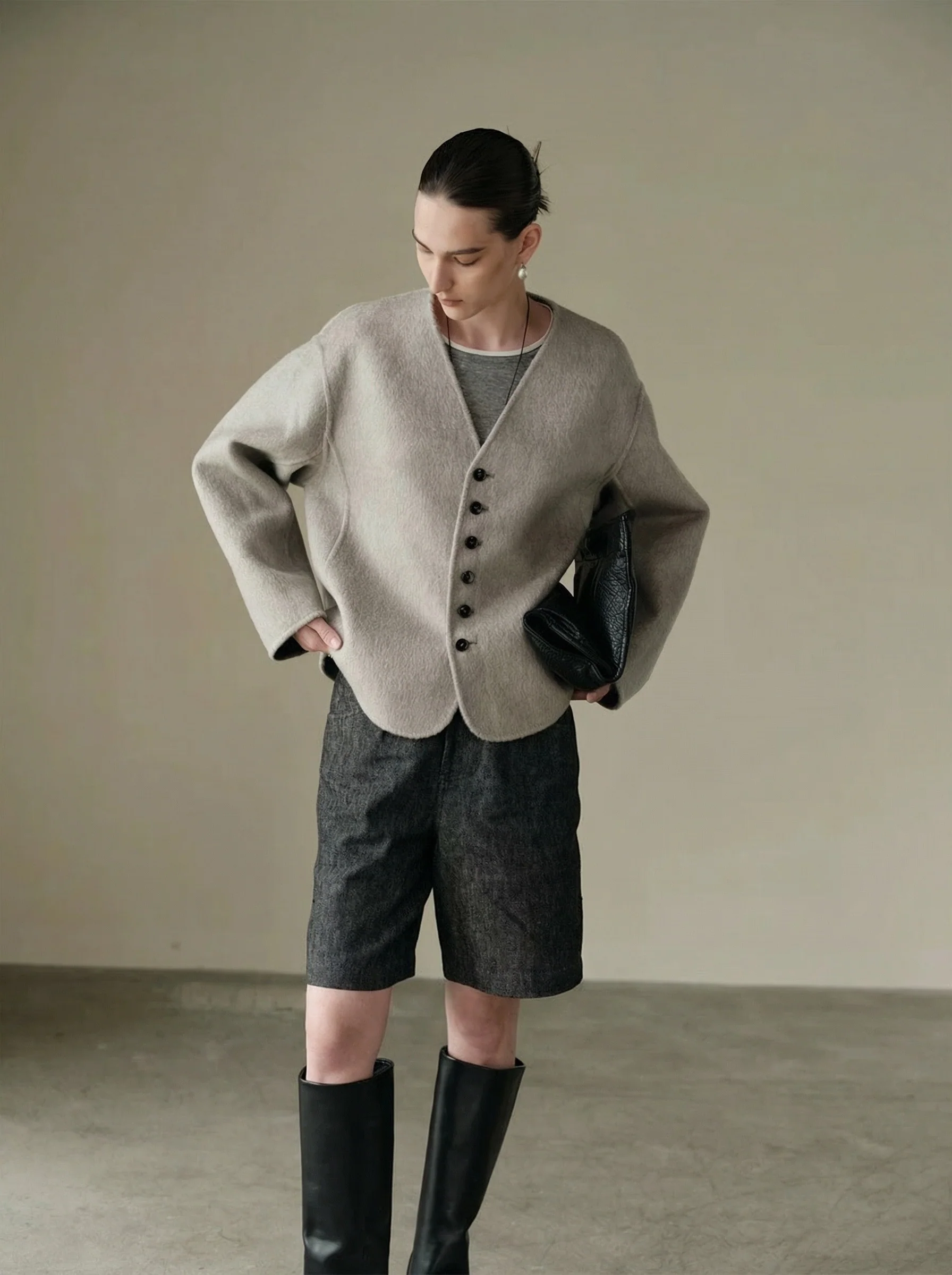 Double-Faced V-Neck Short Coat - Image 6