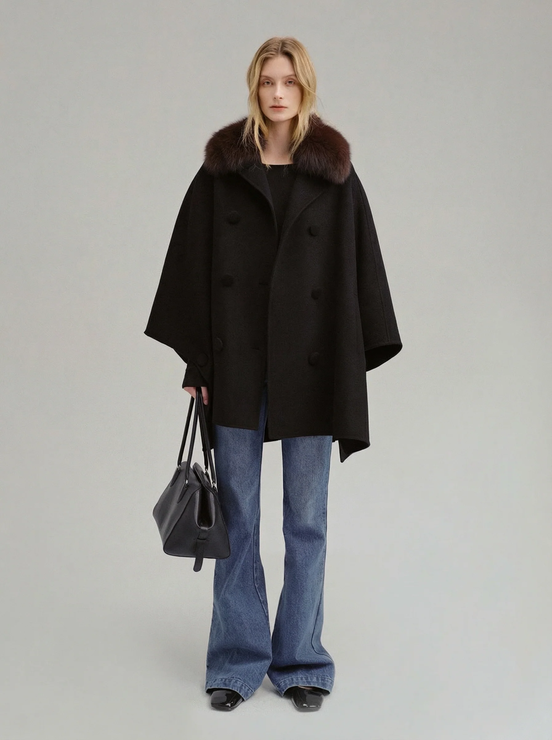 Double-Faced Wool Cape Coat - Image 2