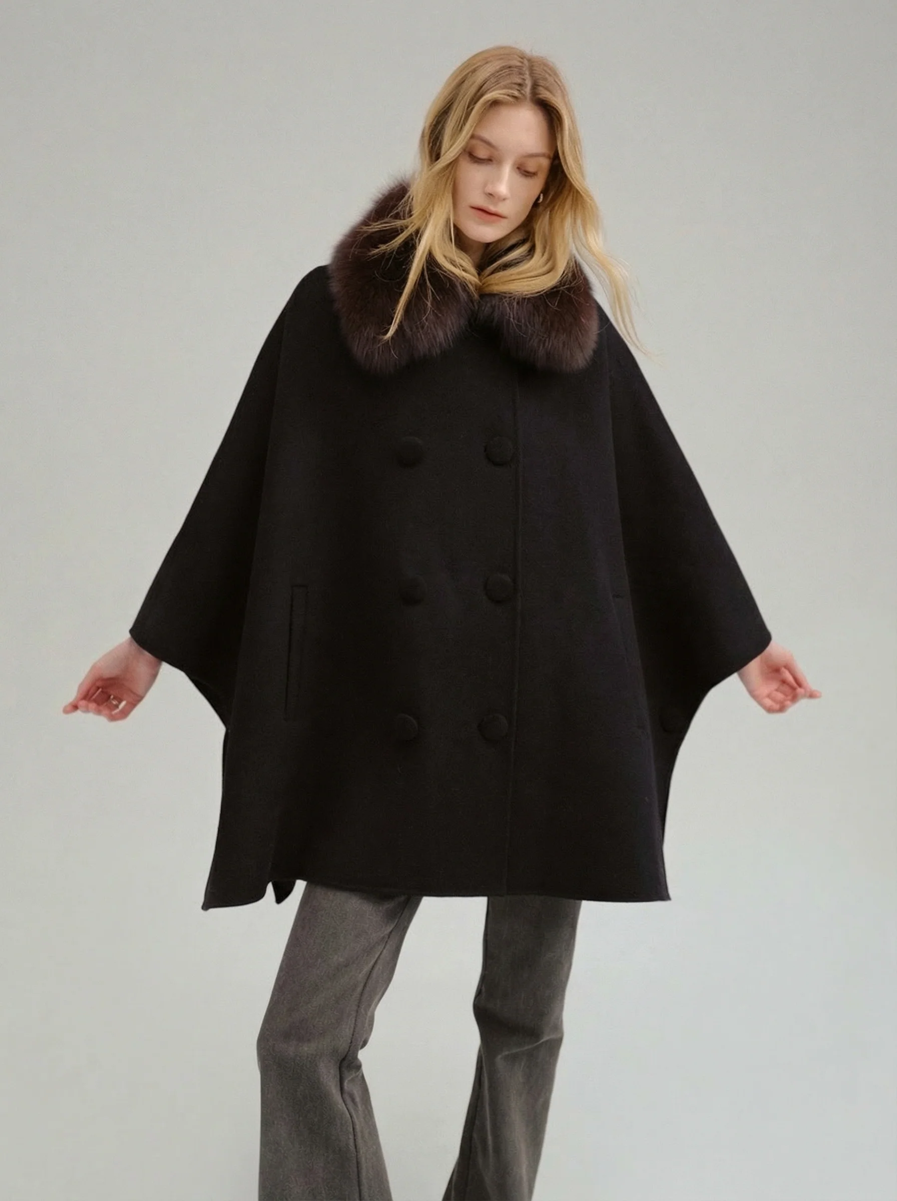 Double-Faced Wool Cape Coat - Image 3