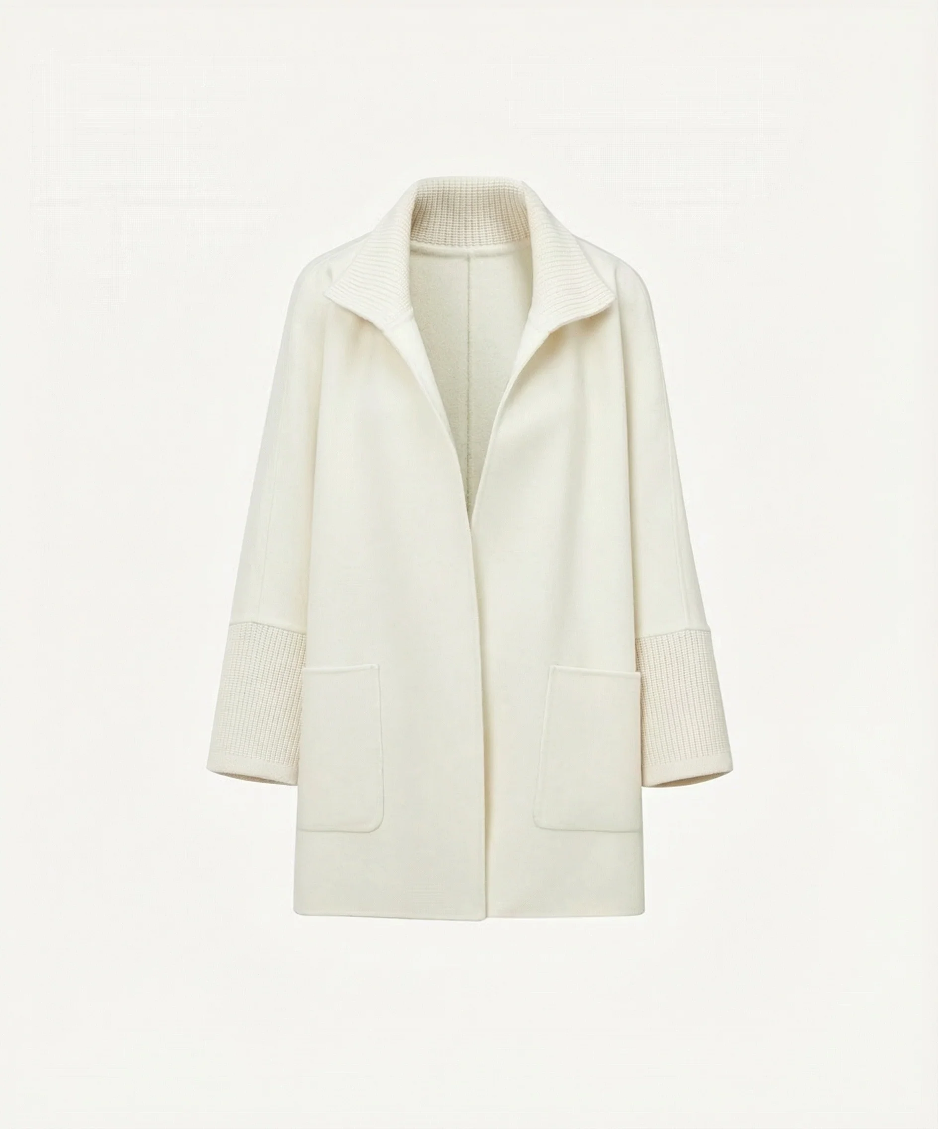 Double-Faced Wool-Cashmere Rib Collar Coatigan