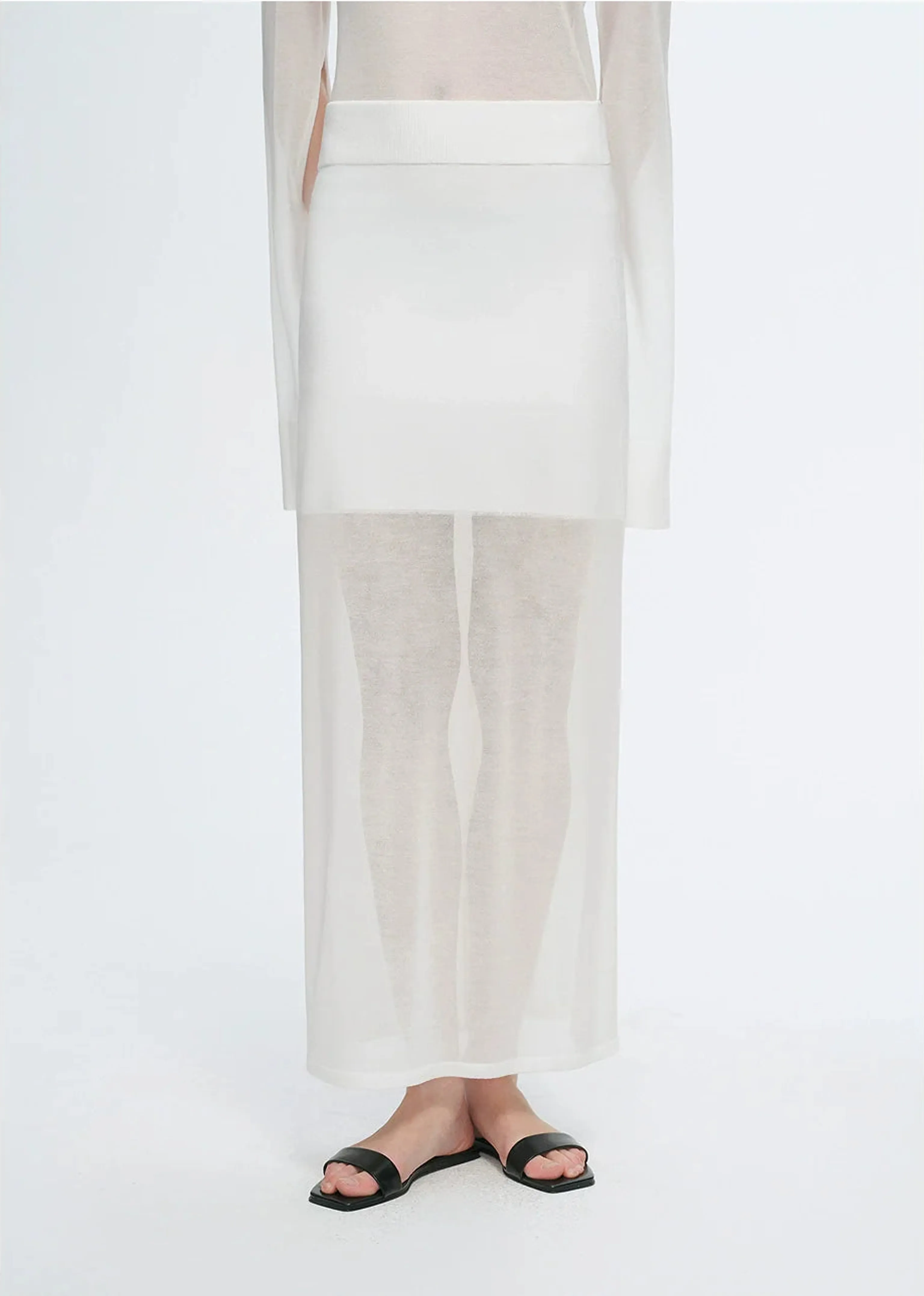 Double-Layer Fine Knit Maxi Skirt