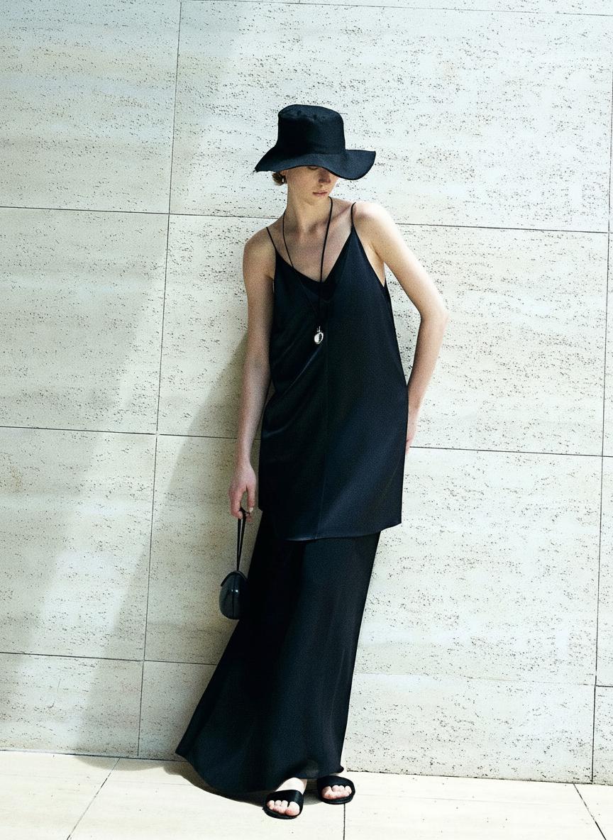 Double-Layer Satin V-neck Slip Dress