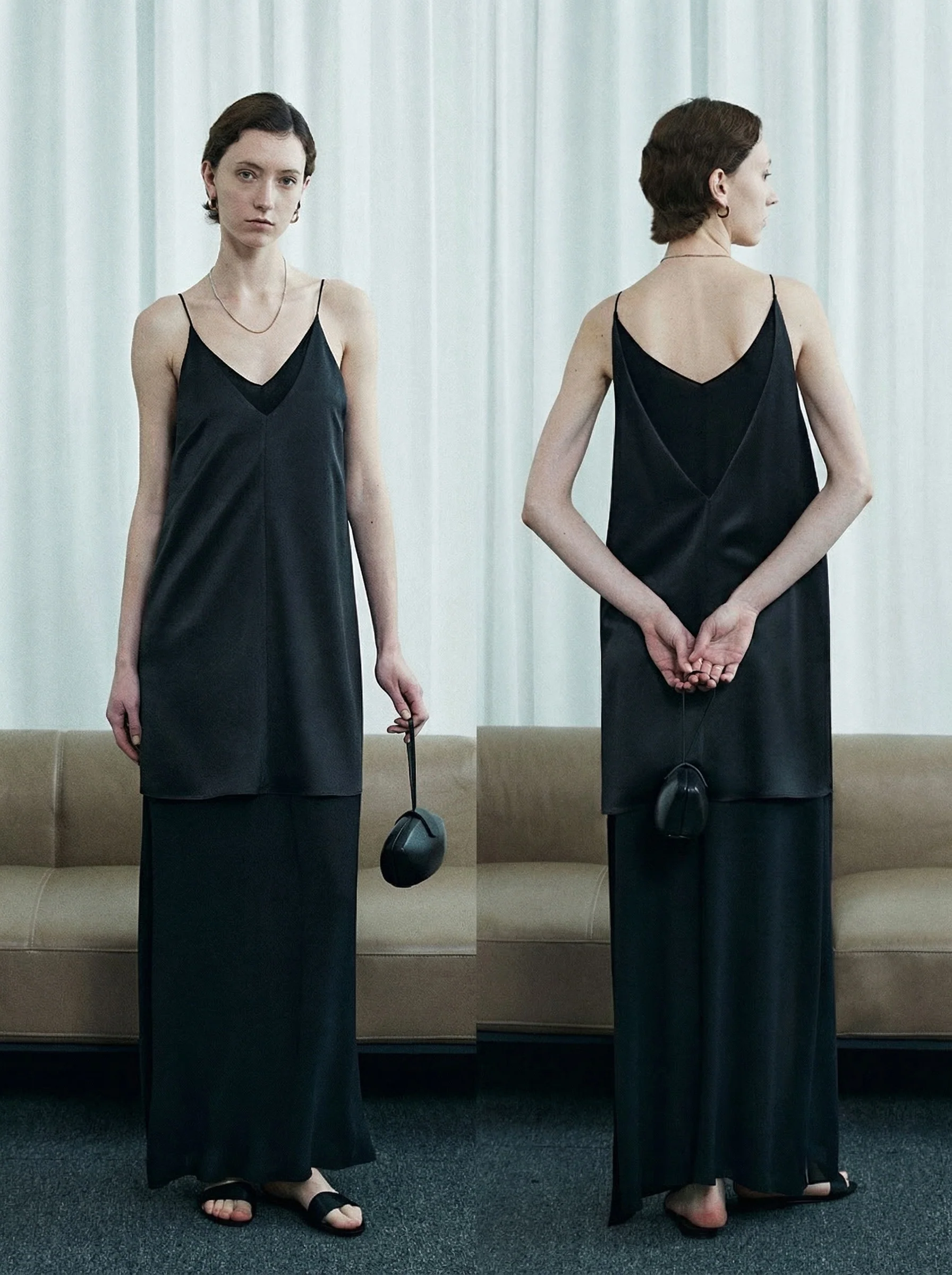 Double-Layer Satin V-neck Slip Dress - Image 2