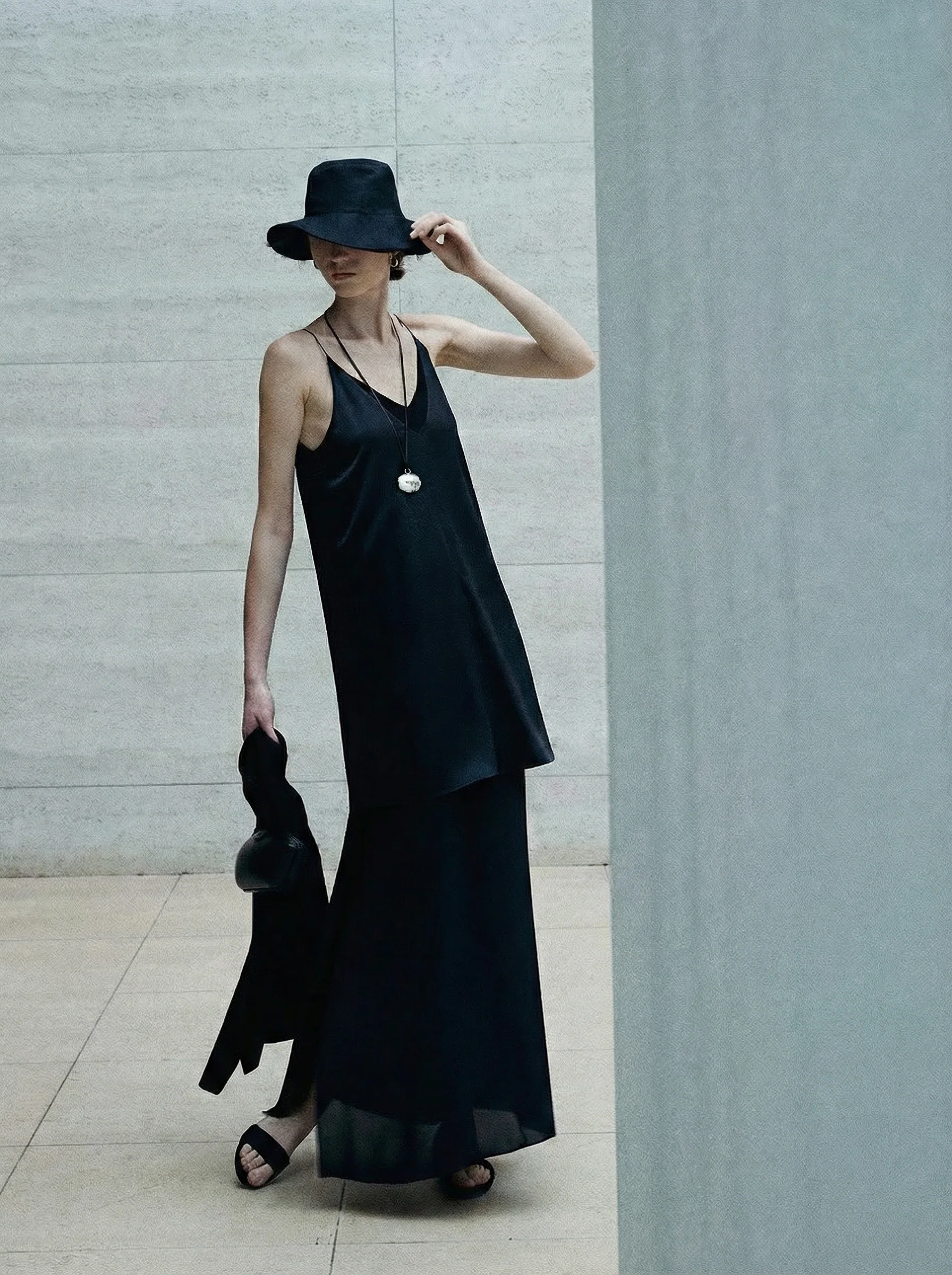 Double-Layer Satin V-neck Slip Dress - Image 3