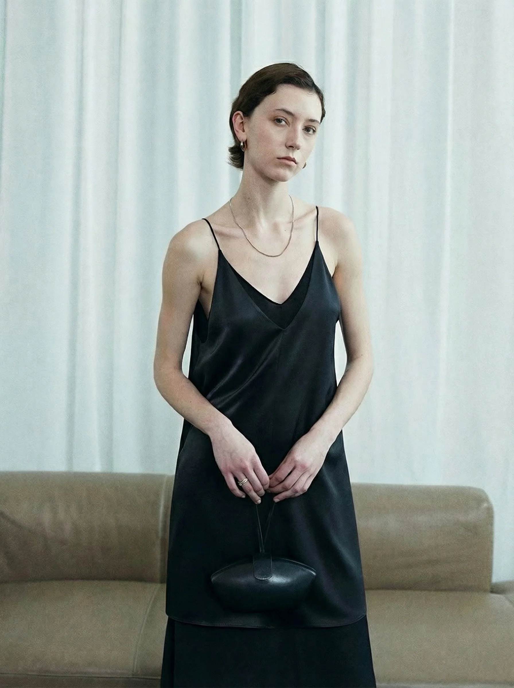 Double-Layer Satin V-neck Slip Dress - Image 4