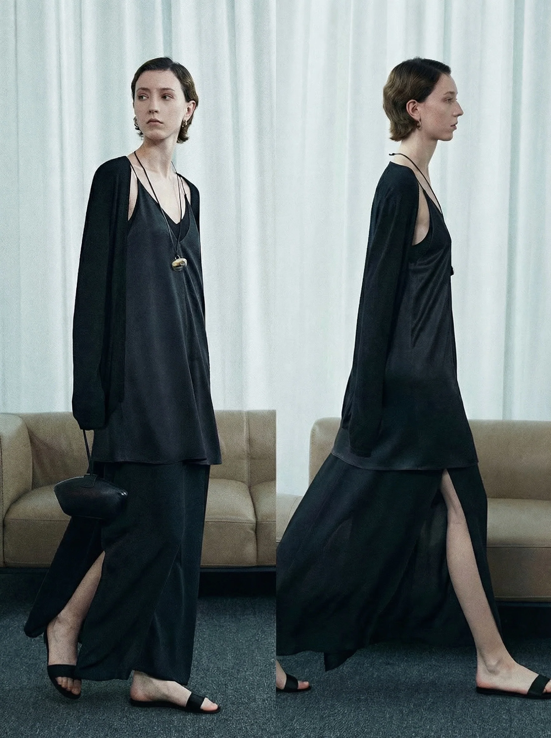 Double-Layer Satin V-neck Slip Dress - Image 5